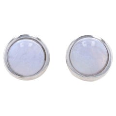 Sterling Silver Lace Agate Stud Earrings - 925 Round Cabochon Pierced