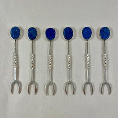 Sterling Silver & Lapis Lazuli Cocktail Hors d'Oeuvres Picks, Set of Six