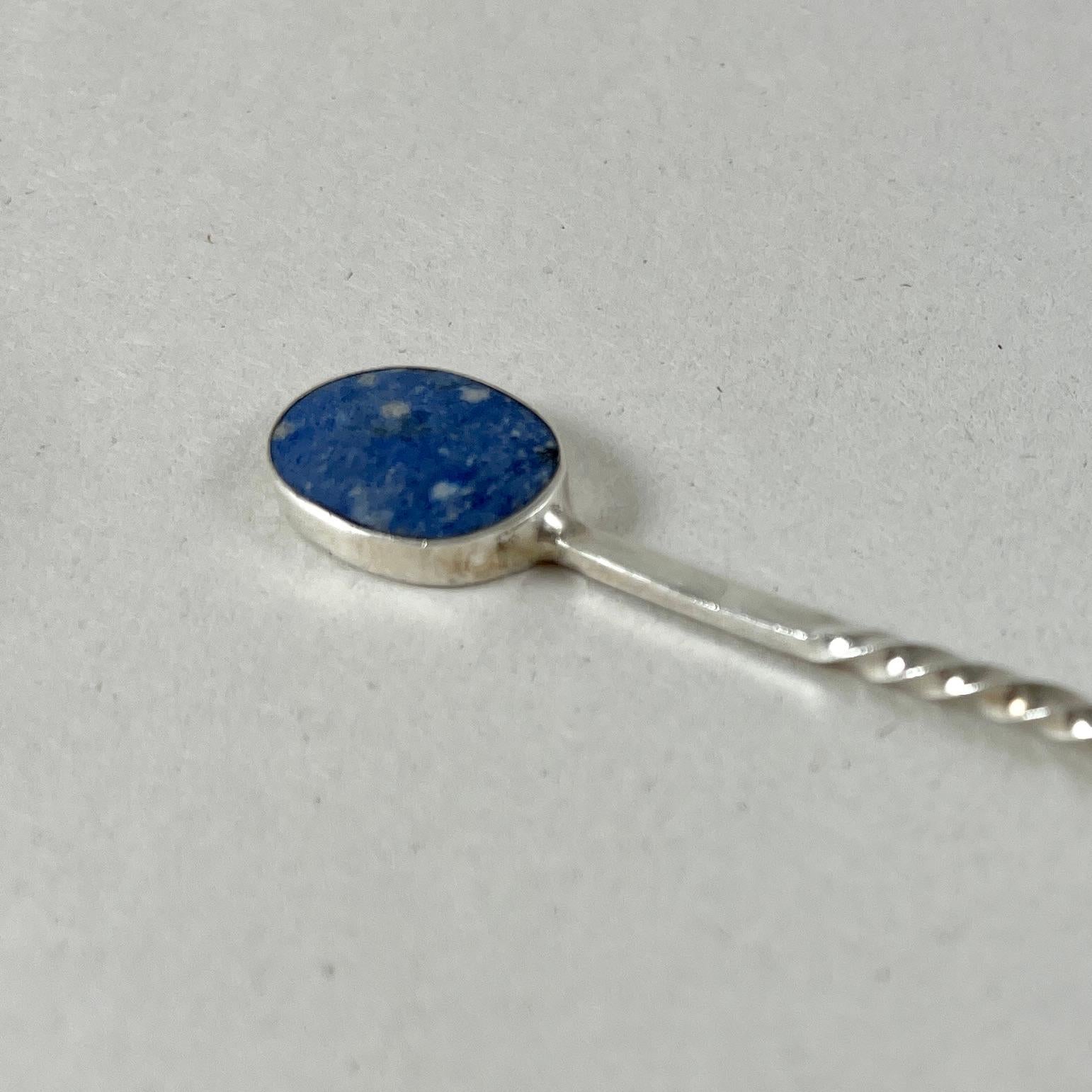 Hand-Crafted Sterling Silver & Lapis Lazuli Cocktail Hors d'Oeuvres Picks, Set of Six For Sale