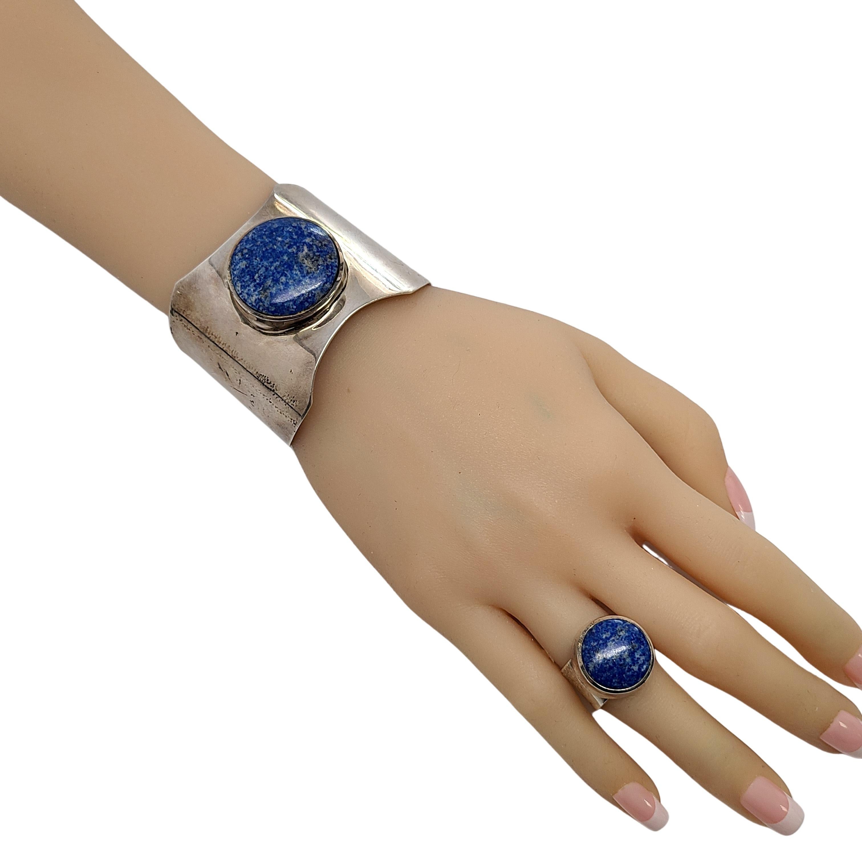 Women's Sterling Silver Lapis Lazuli Cuff Bracelet and Ring Set