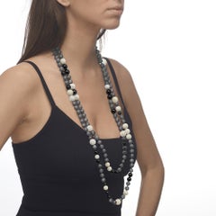 Sterling Silver, Lapis Lazuli, Mother of Pearl and Porcelain Bead Necklace