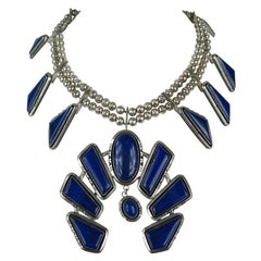Sterling Silver Lapis Lazuli Squash Blossom Necklace Navajo Native American