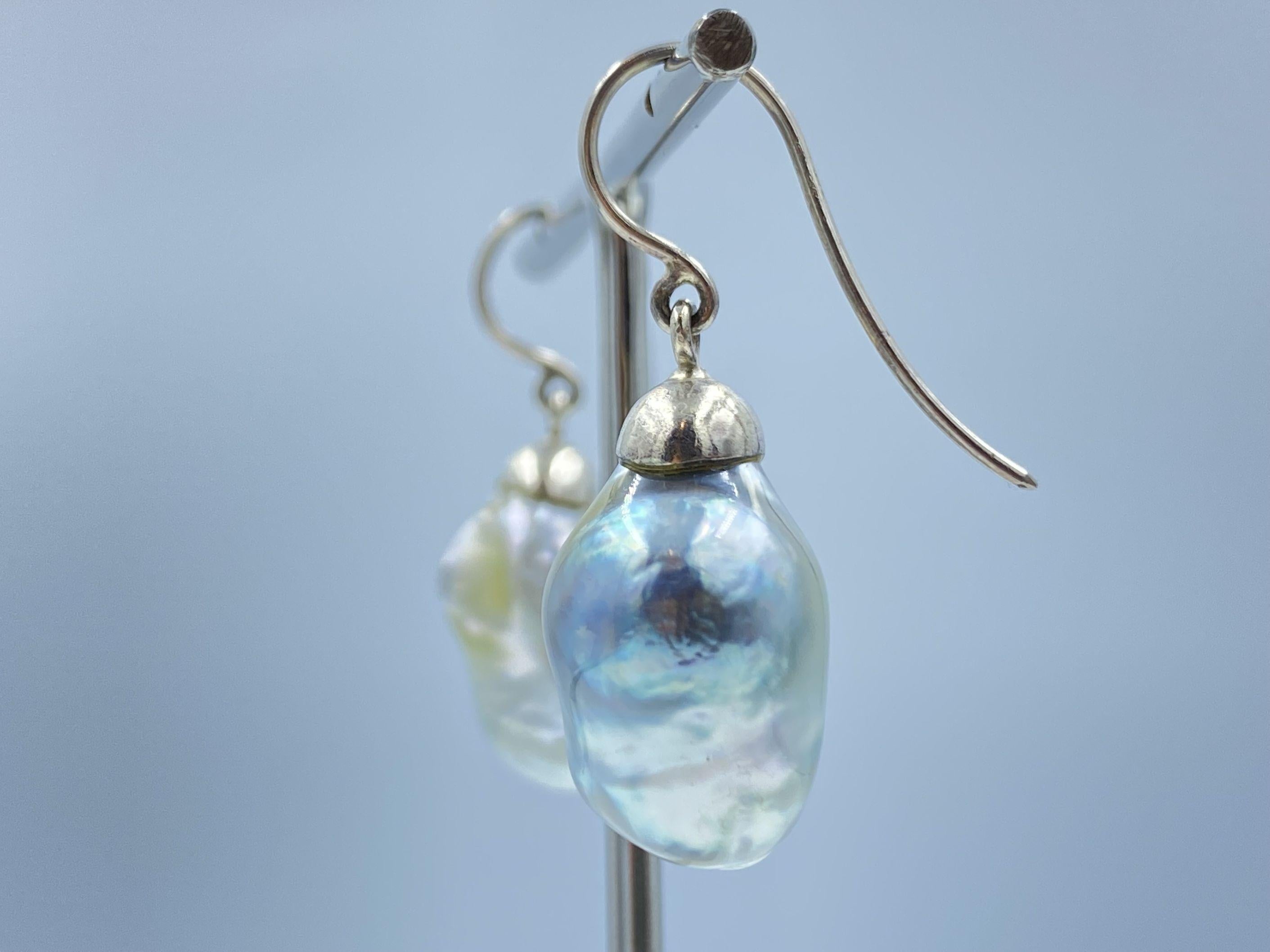 Sterling Silver Large Baroque South Sea Pearl Drop Earring For Sale 8