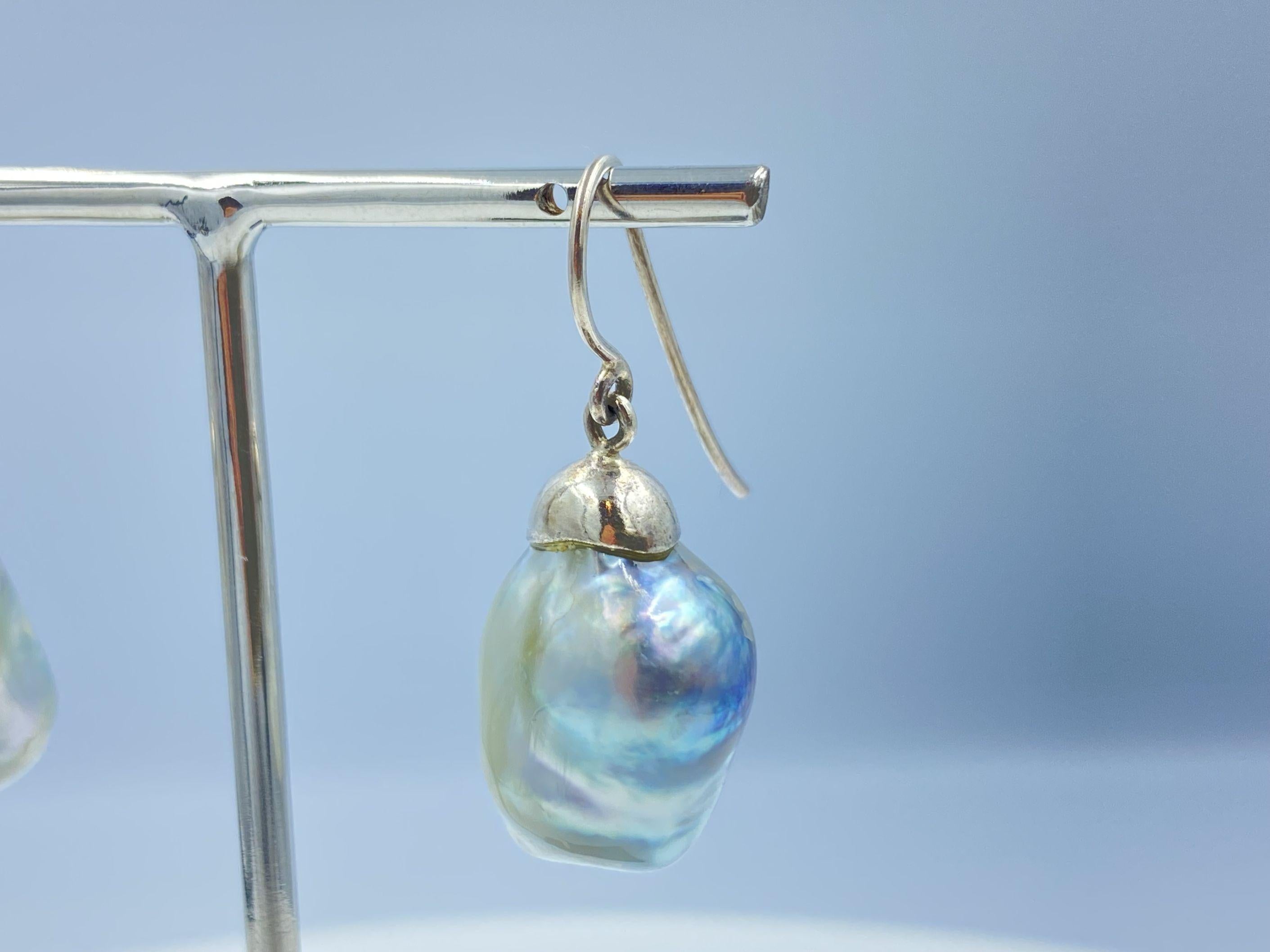 Sterling Silver Large Baroque South Sea Pearl Drop Earring For Sale 9