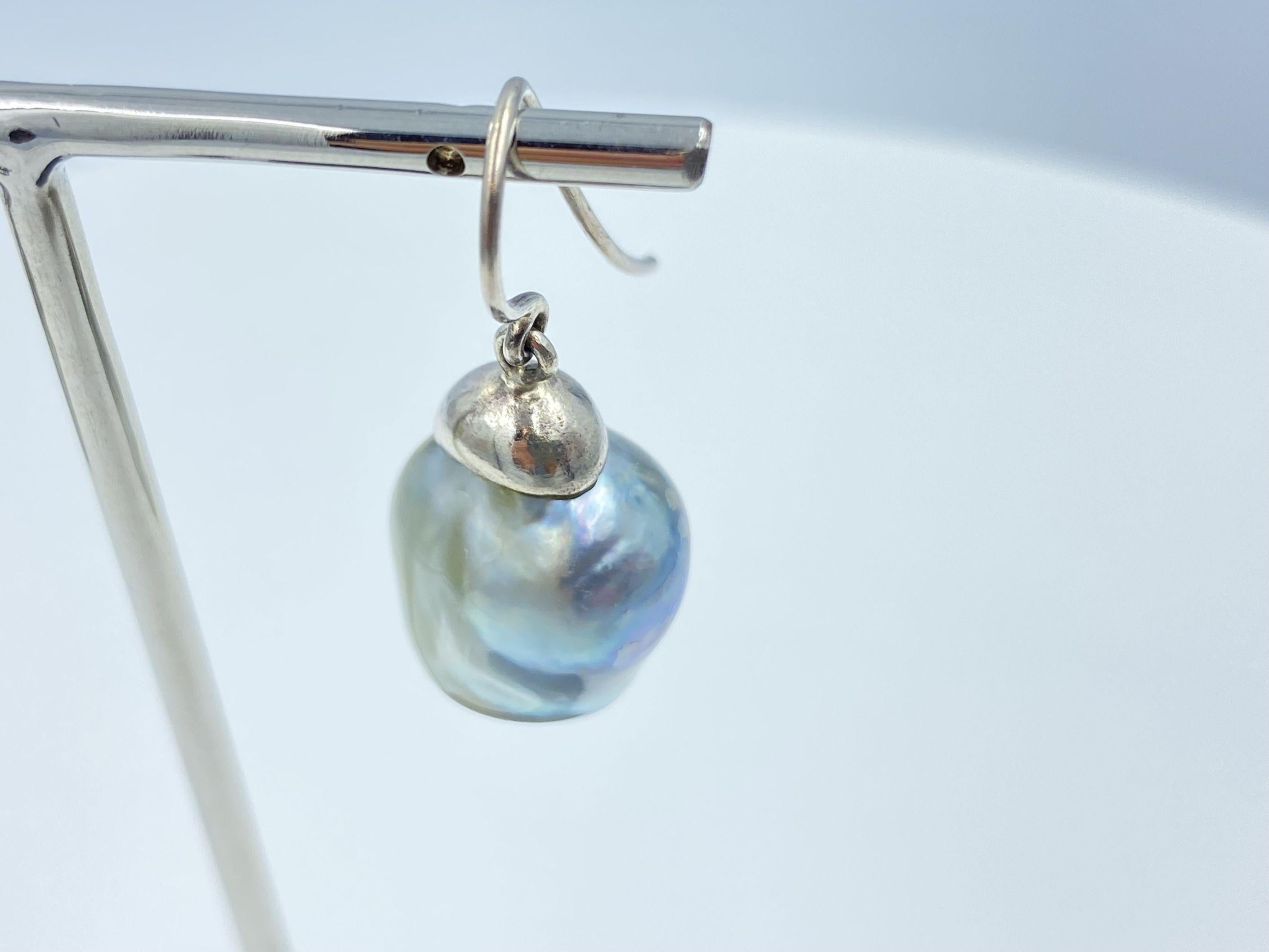Contemporary Sterling Silver Large Baroque South Sea Pearl Drop Earring For Sale