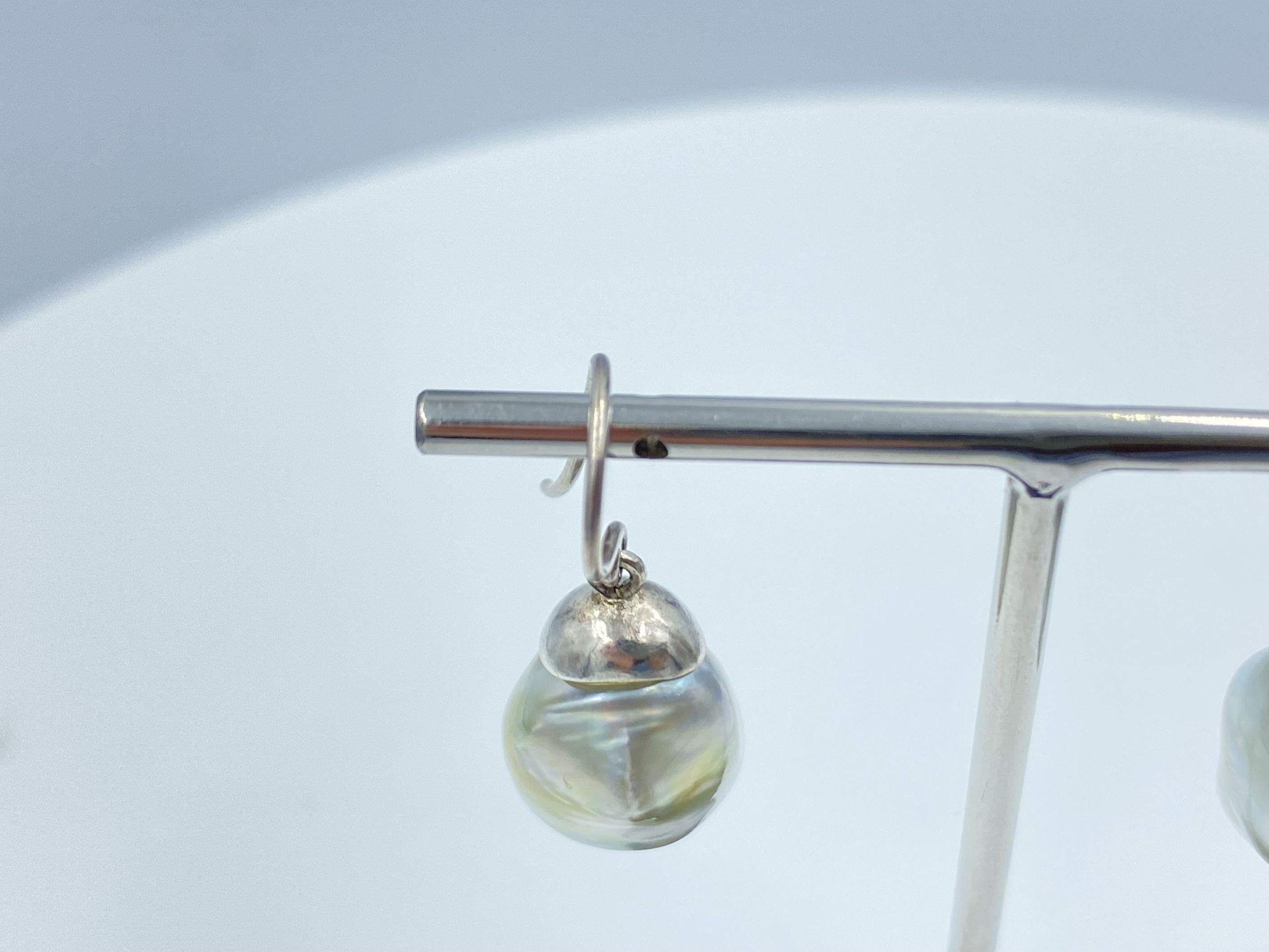 Uncut Sterling Silver Large Baroque South Sea Pearl Drop Earring For Sale