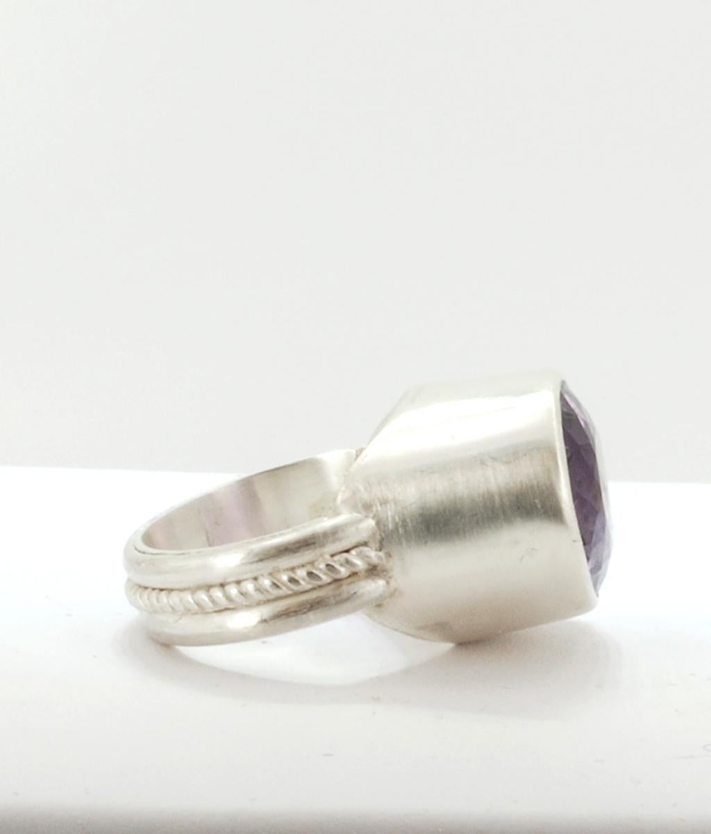 Classical Roman Sterling Silver Large Amethyst Ring For Sale
