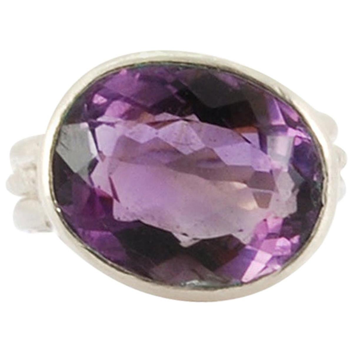 Sterling Silver Large Amethyst Ring For Sale