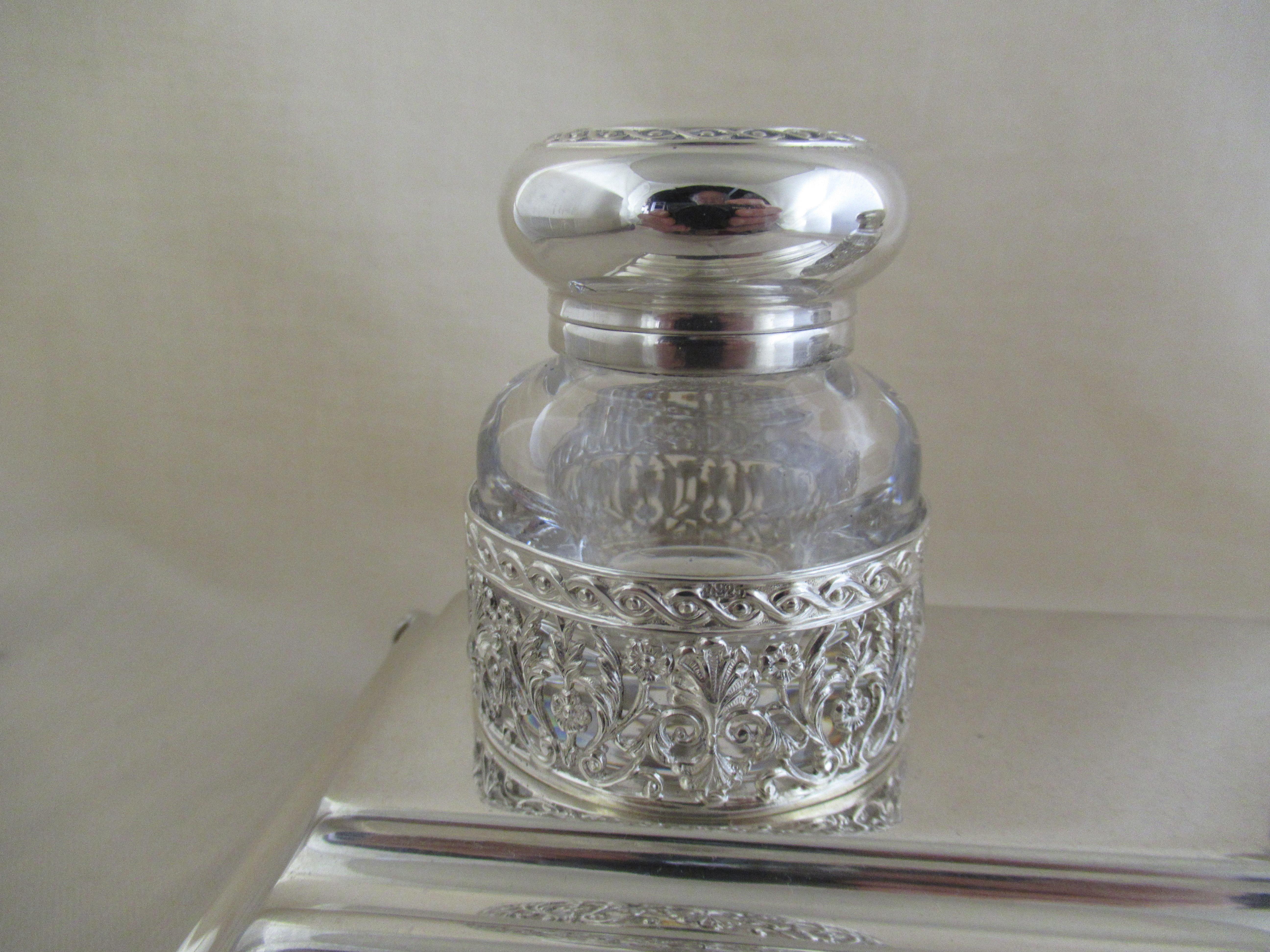 Art Deco Sterling Silver, Large Desk Inkstand by Topazio of Portugal, circa 1920 For Sale