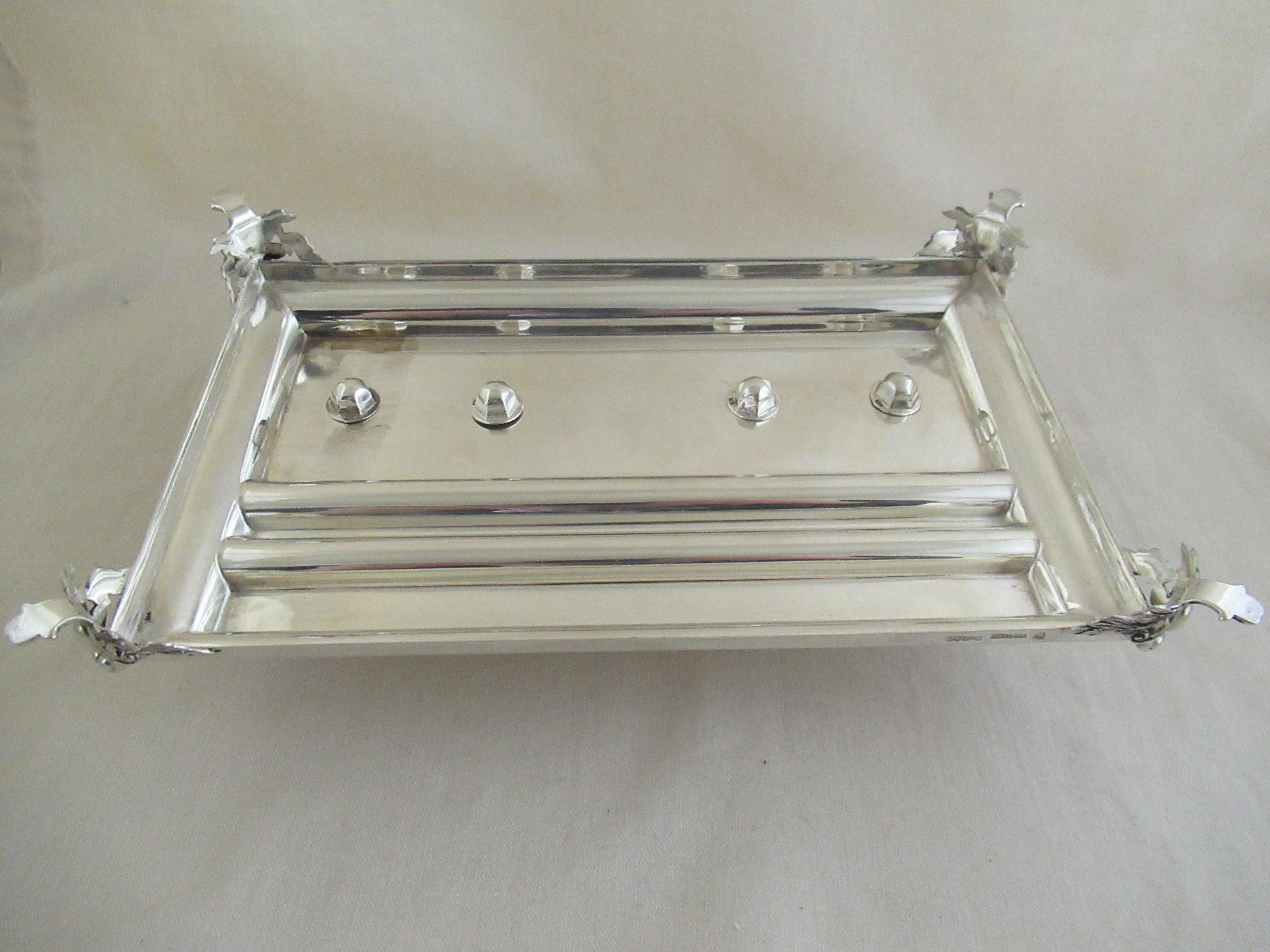 Sterling Silver, Large Desk Inkstand by Topazio of Portugal, circa 1920 For Sale 2