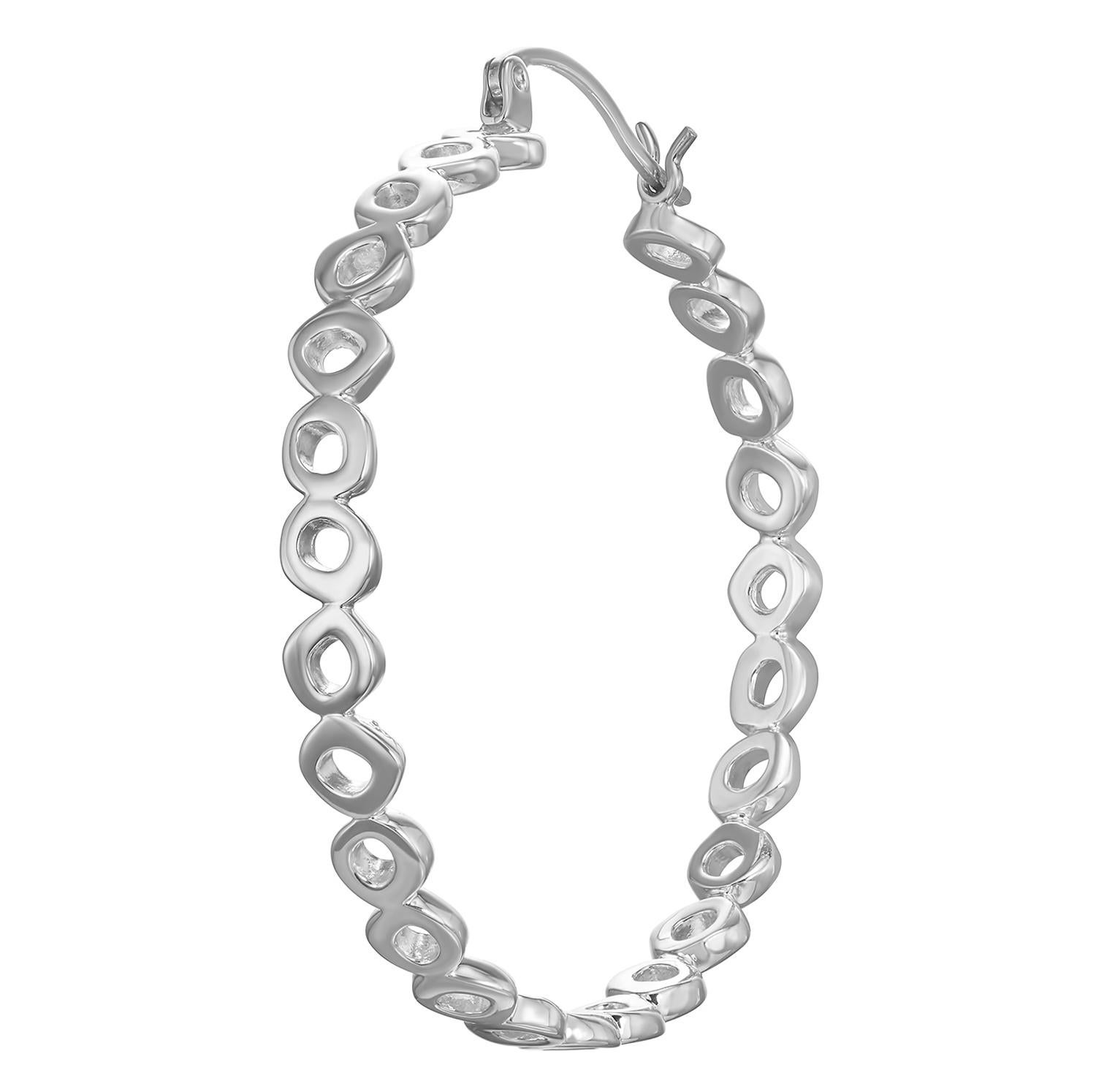 Contemporary Sterling Silver Large Hoops with 14 Karat White Gold Earwire For Sale