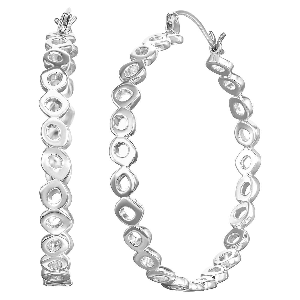 Sterling Silver Large Hoops with 14 Karat White Gold Earwire