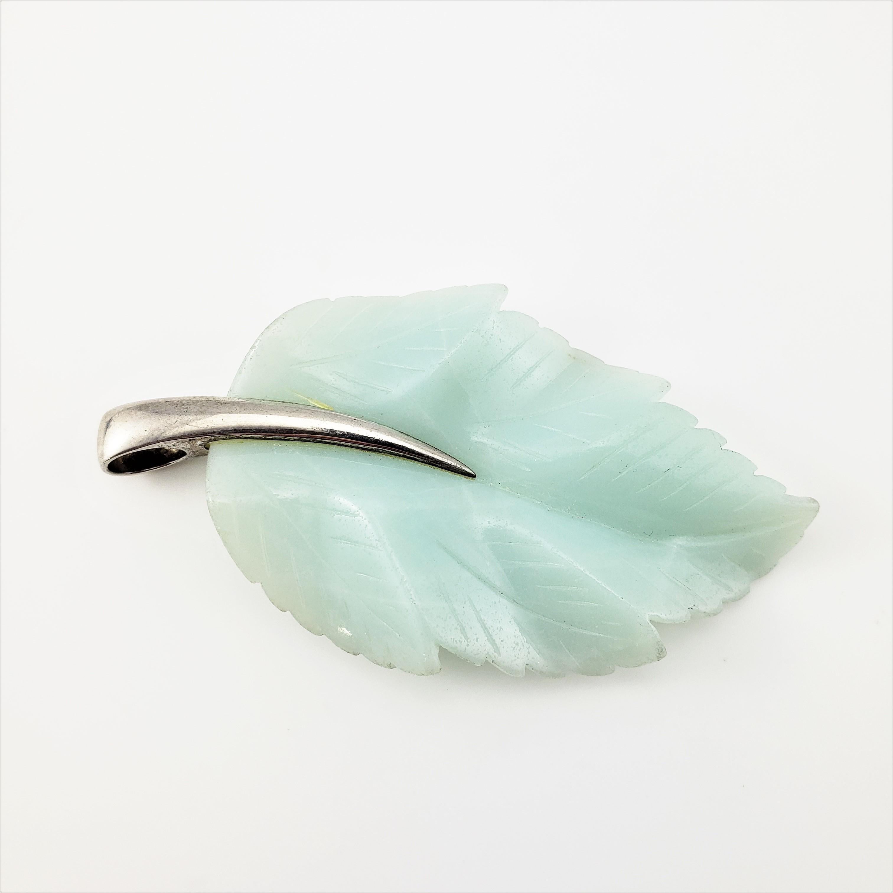 Sterling Silver Large Jade Leaf Pendant In Good Condition In Washington Depot, CT