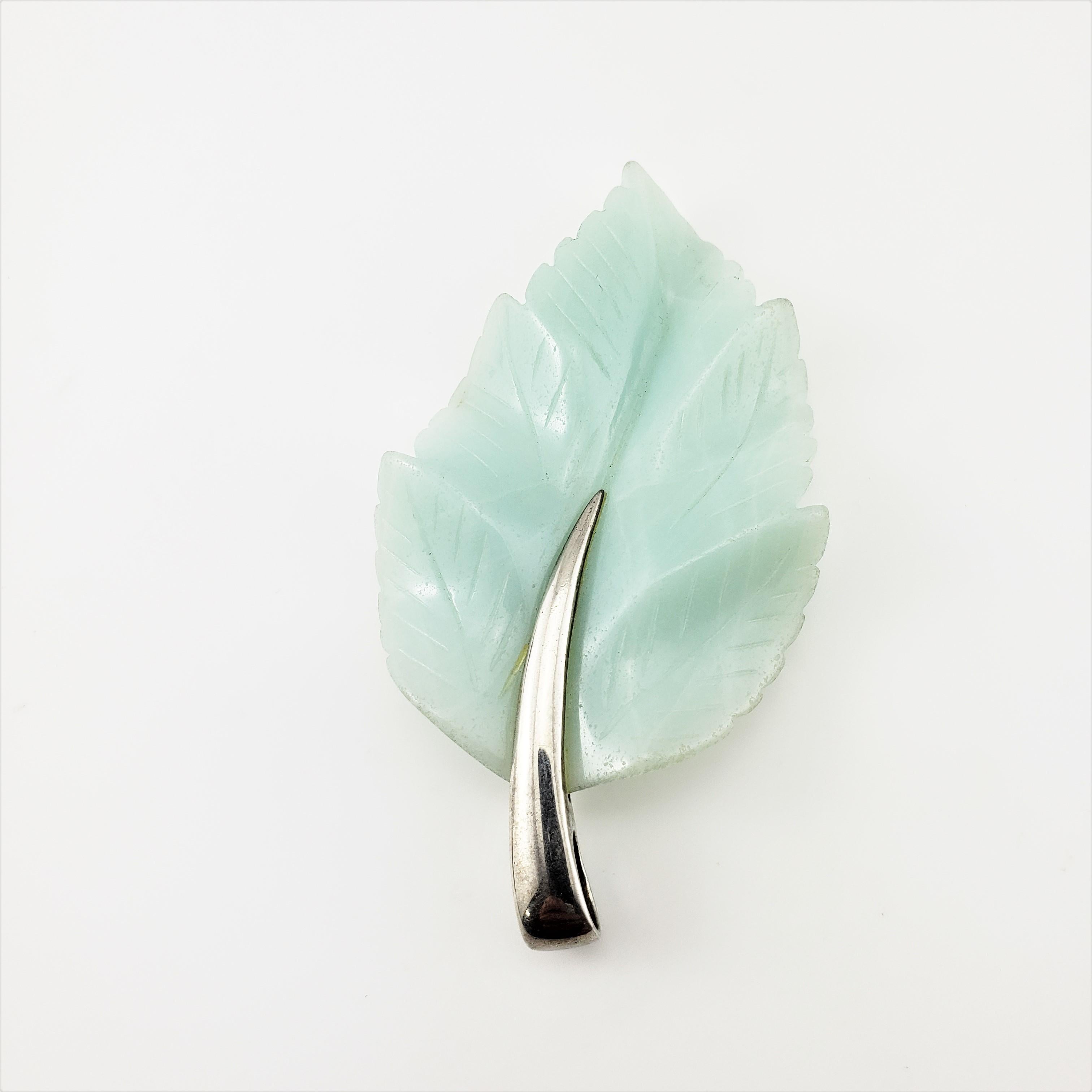 Women's or Men's Sterling Silver Large Jade Leaf Pendant