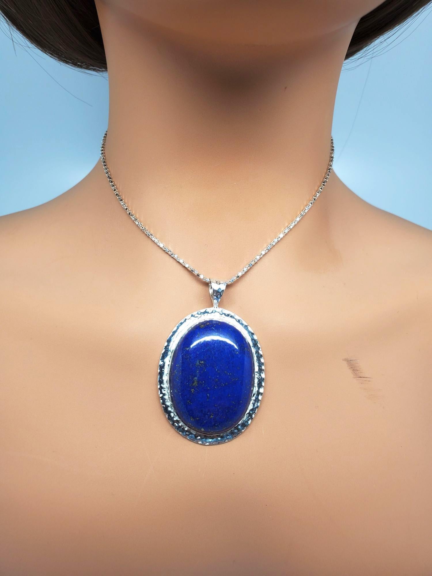 Ciondolo ovale grande in lapislazzuli in argento Sterling #21221 in vendita 1