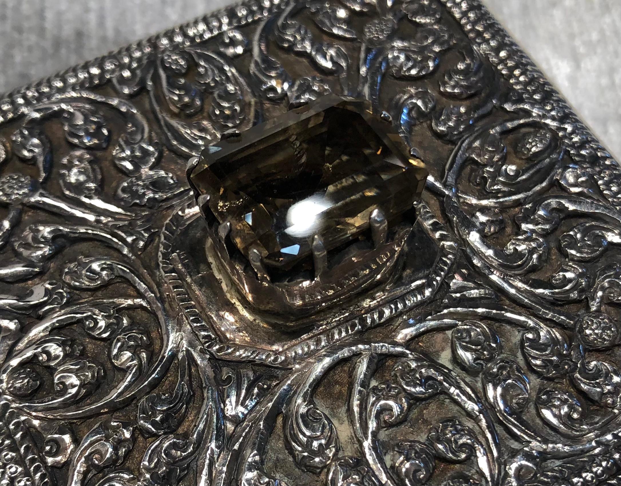 Grand presse-papiers en argent sterling avec topaze fumée et bois de rose Bon état - En vente à Westport, CT