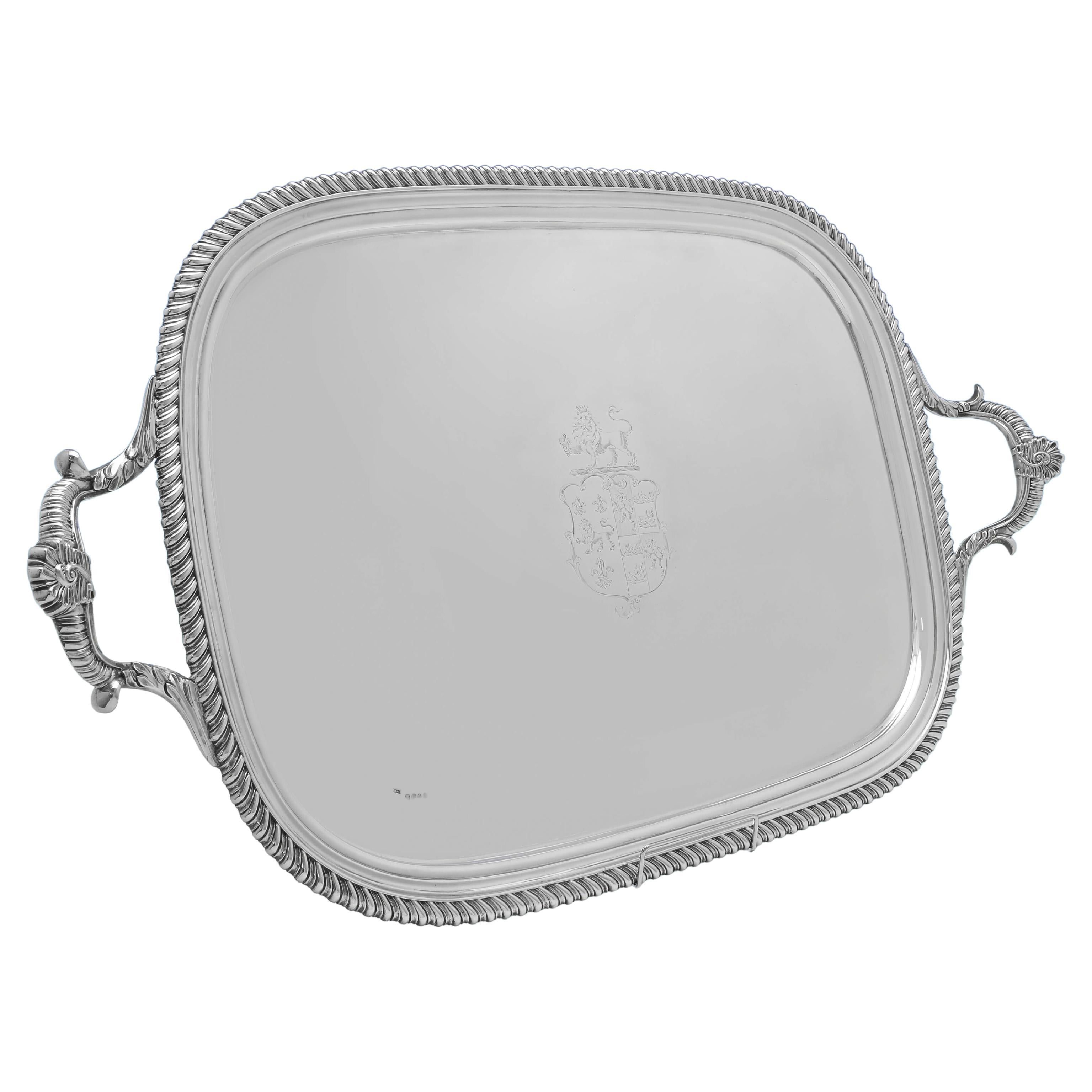 Large Regency Period Antique Sterling Silver Tray - London 1813 - 5.44kg Weight For Sale