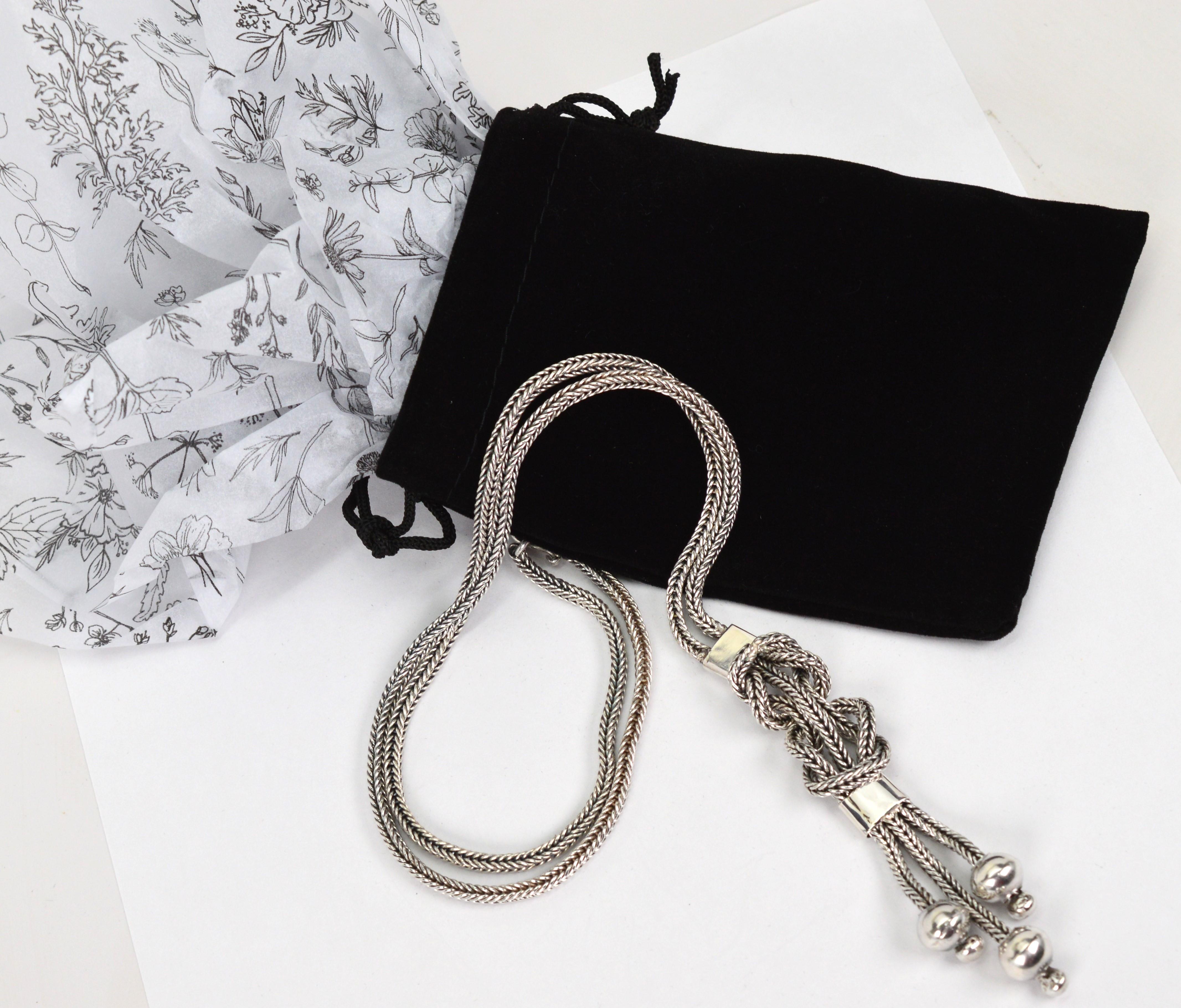 Collana con nappe in argento Sterling Lariat Wheat Chain in vendita 6
