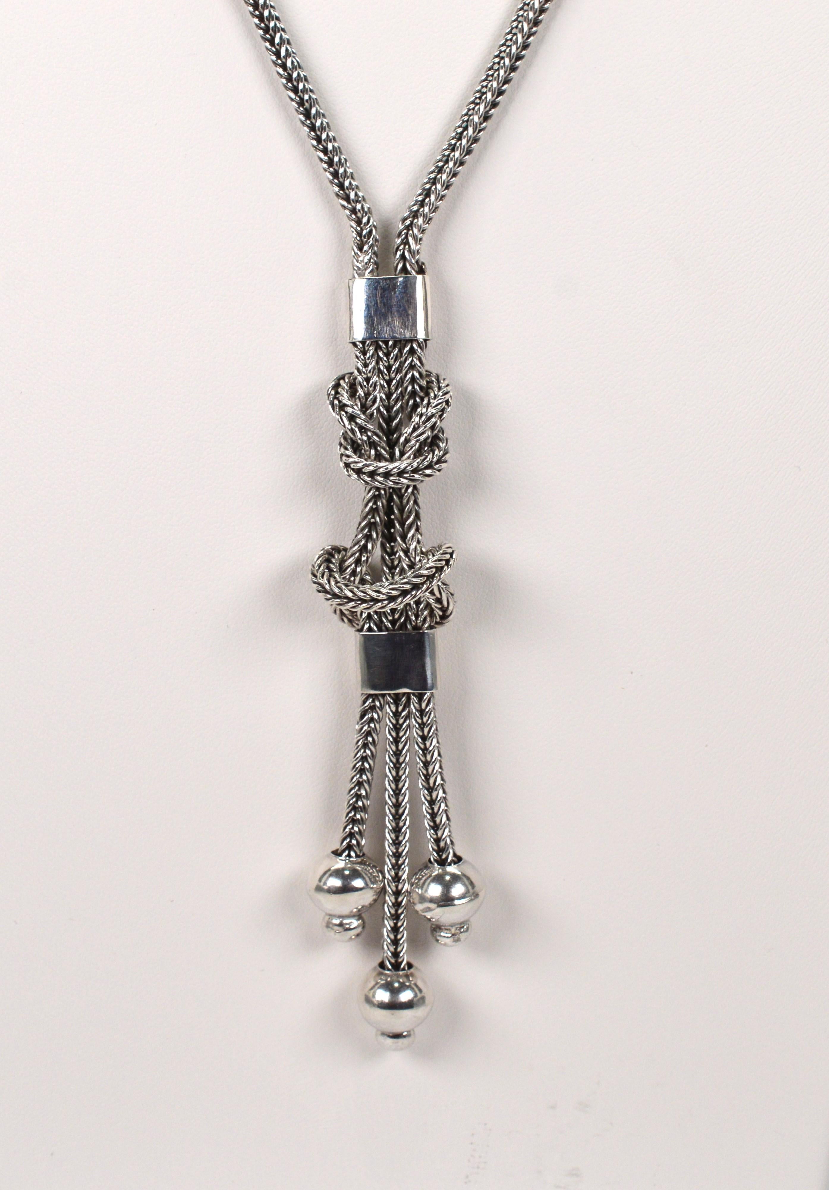 Collana con nappe in argento Sterling Lariat Wheat Chain In condizioni ottime in vendita a Mount Kisco, NY