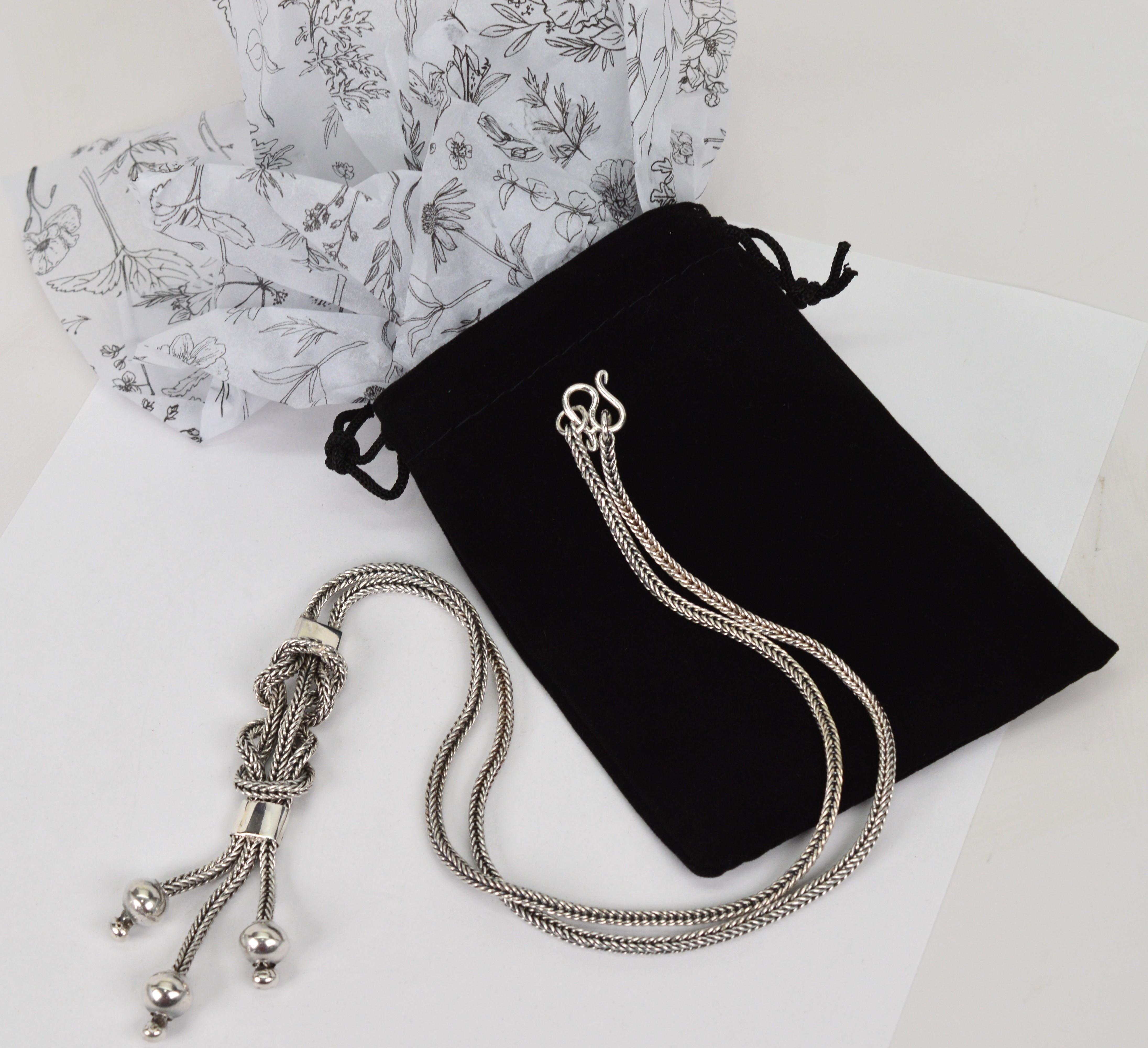 Collana con nappe in argento Sterling Lariat Wheat Chain in vendita 4