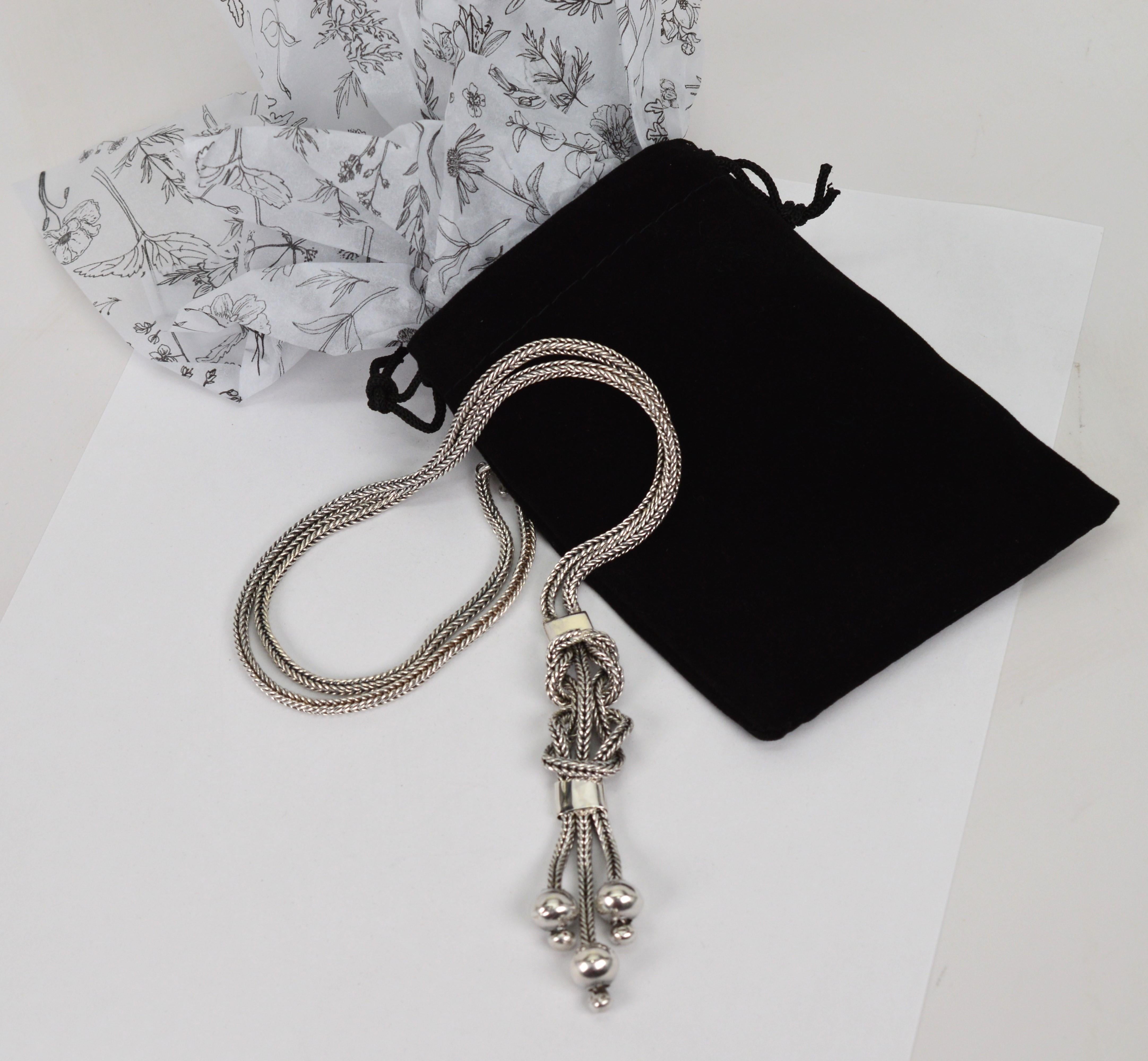 Collana con nappe in argento Sterling Lariat Wheat Chain in vendita 5