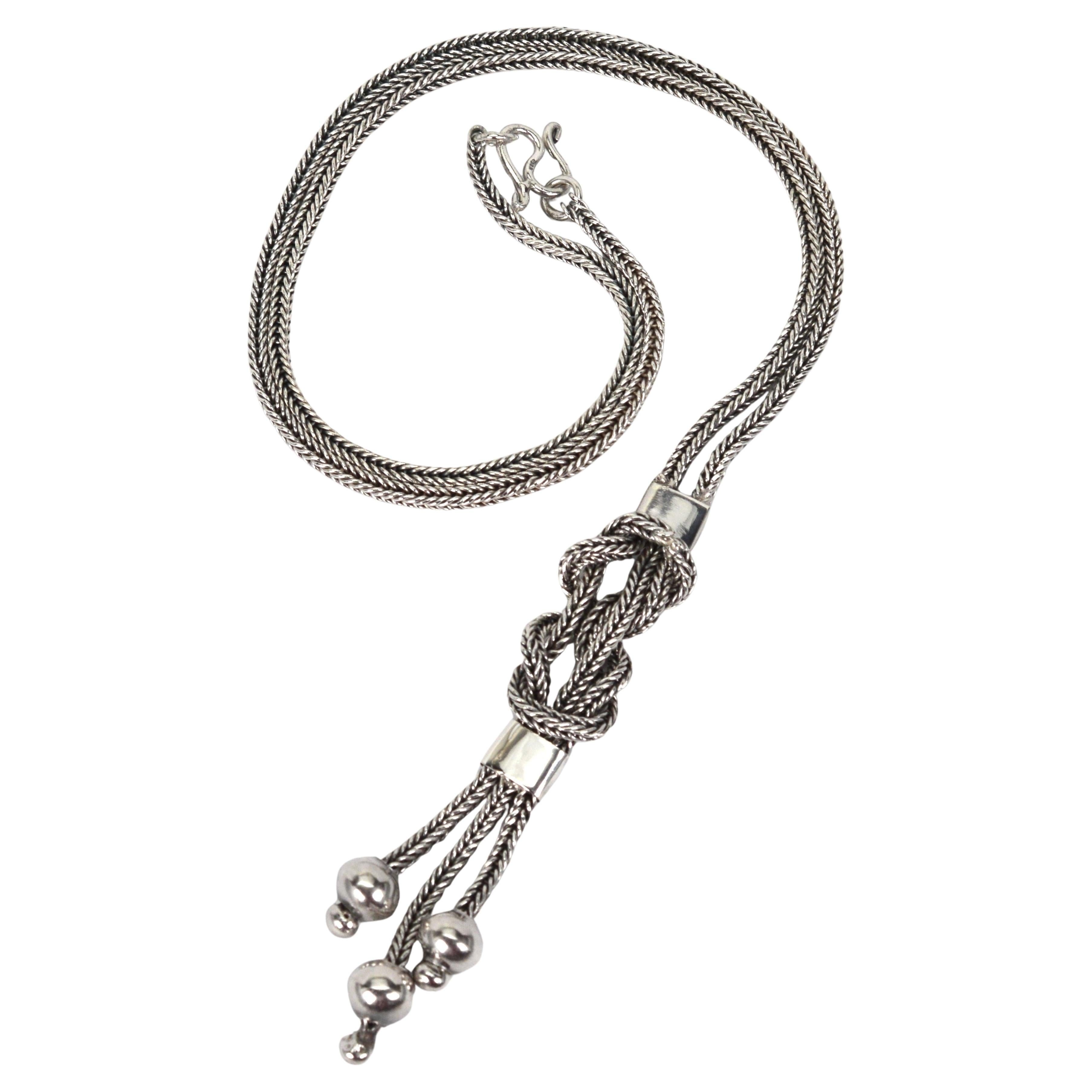 Sterling Silver Lariat Wheat Chain Tassel Necklace
