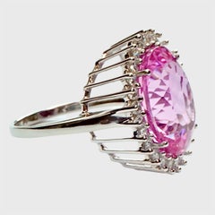 Sterling Silver Lavender Pink Topaz Cocktail Ring with Cubic Zirconias 1990s