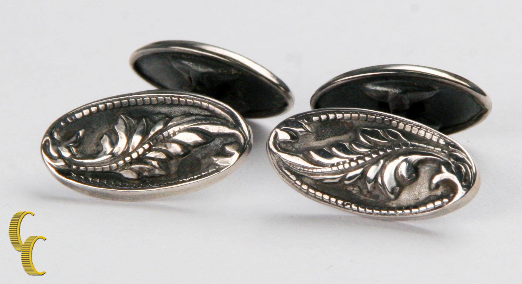 Gemelli da polso con design a foglia in argento sterling In condizioni buone in vendita a Van Nuys, CA