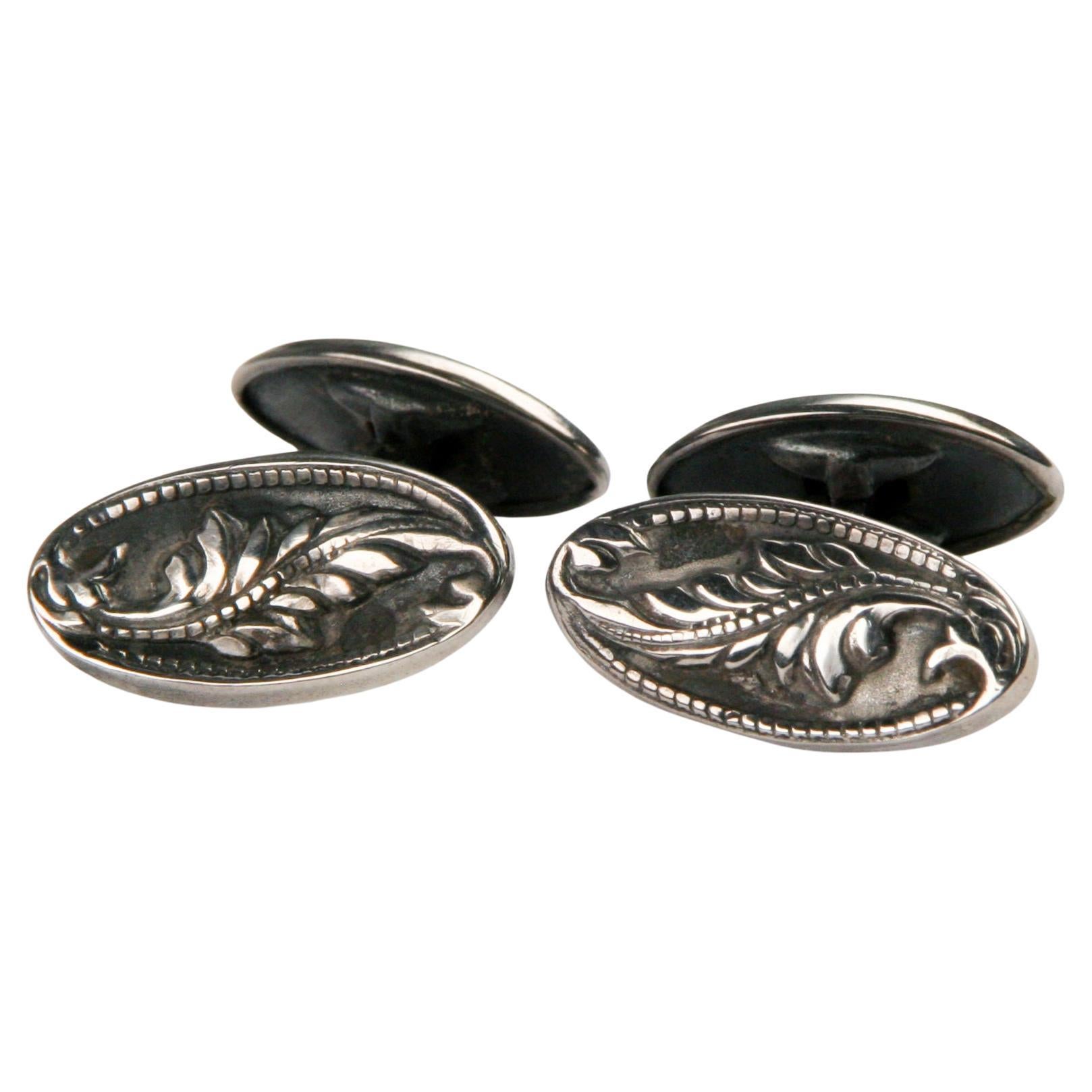 Gemelli da polso con design a foglia in argento sterling in vendita