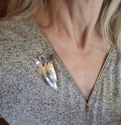 Sterling Silver Leaf Earrings Pin Brooch Set, Handwrought, Screw Post, Vintage