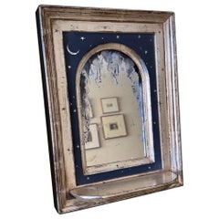 Sterling Silver Leaf Verre Eglomise Moon and Stars Mirror by Troy Stafford