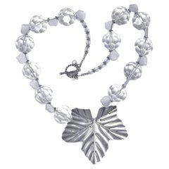 Sterling Silver Leaf with Vintage Czech Leaves and Faceted Quartz Necklace
