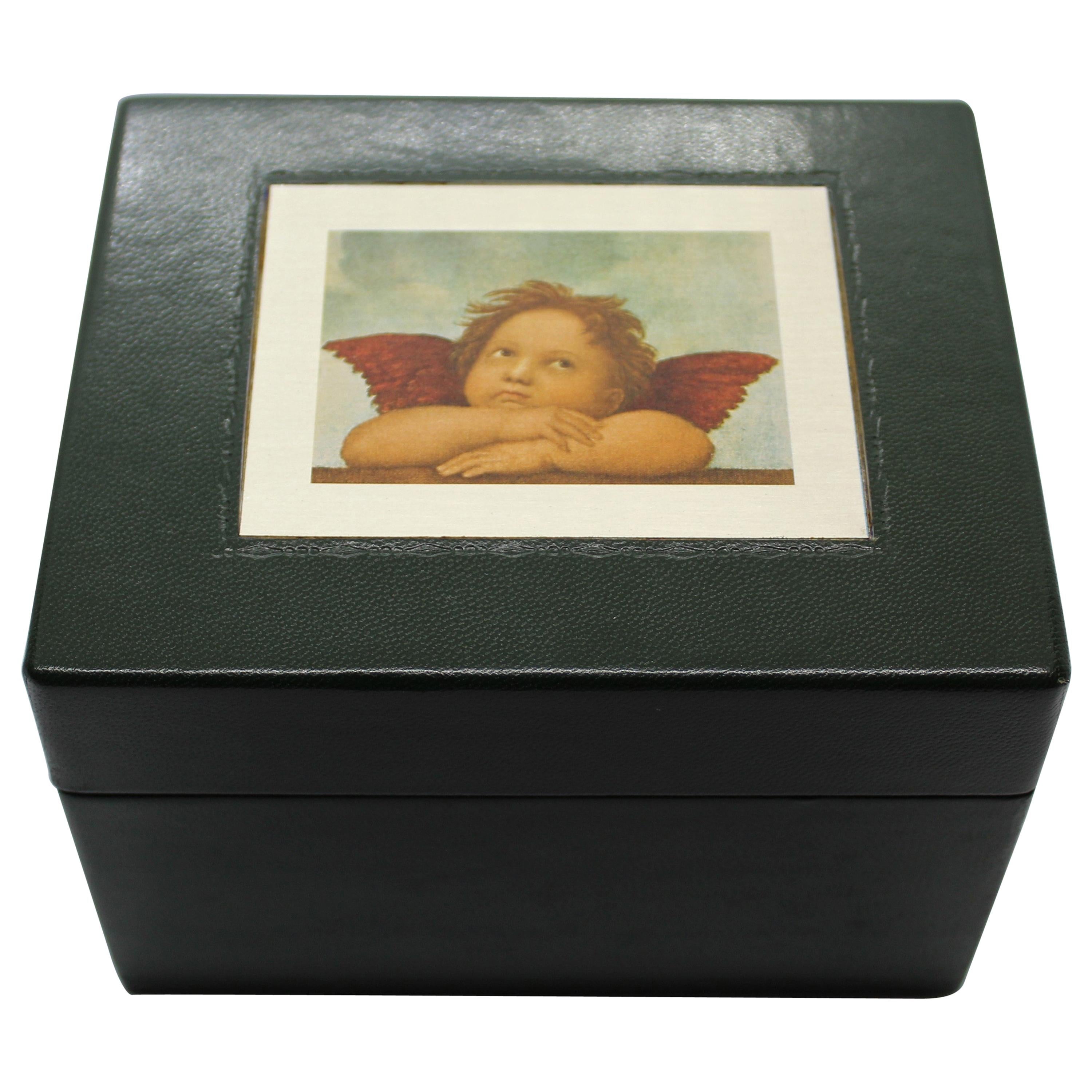 Sterling Silver, Leather, Document Box, Raphael, Green, Handcrafted, Italy For Sale