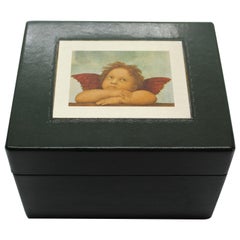 Used Document Box, Green Leather, Luxury Gift Idea, Silver, Handcrafted, Italy