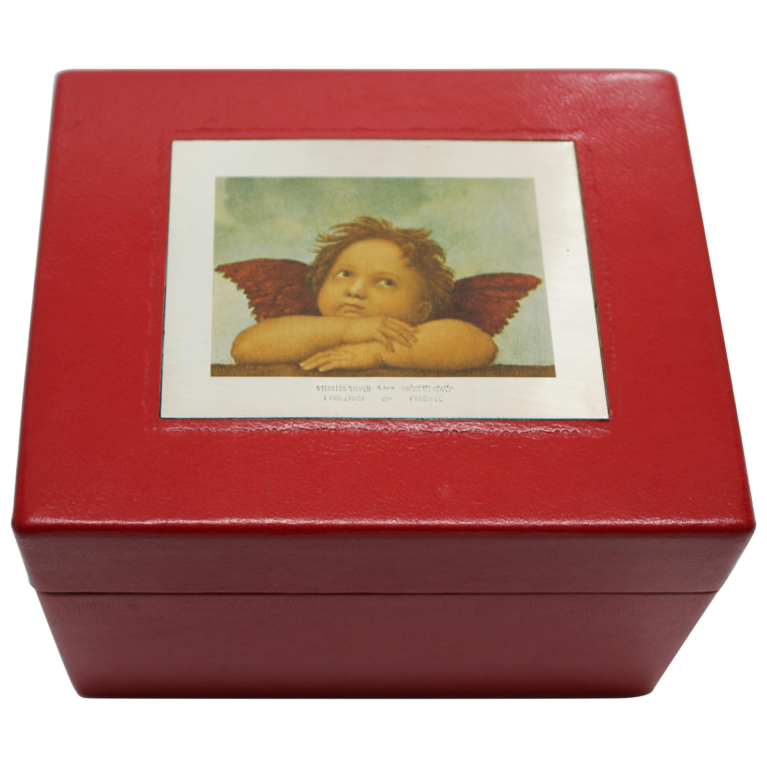 Sterling Silver, Leather, Document Box, Raphael, Red, Handcrafted, Italy