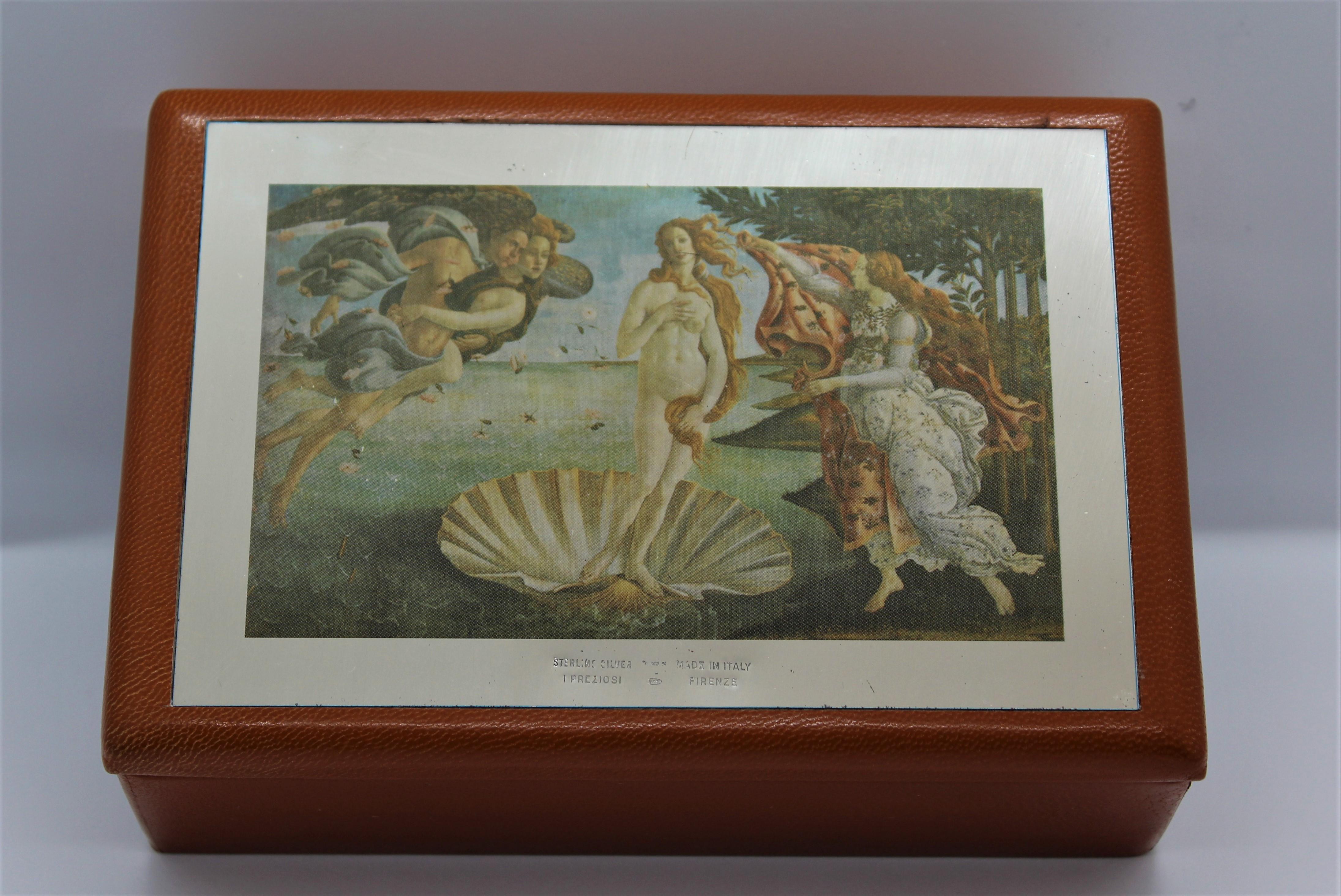 Sterling Silver, Leather, Jewelry Box, Botticelli, Handcrafted, Italy In Good Condition For Sale In Firenze, IT