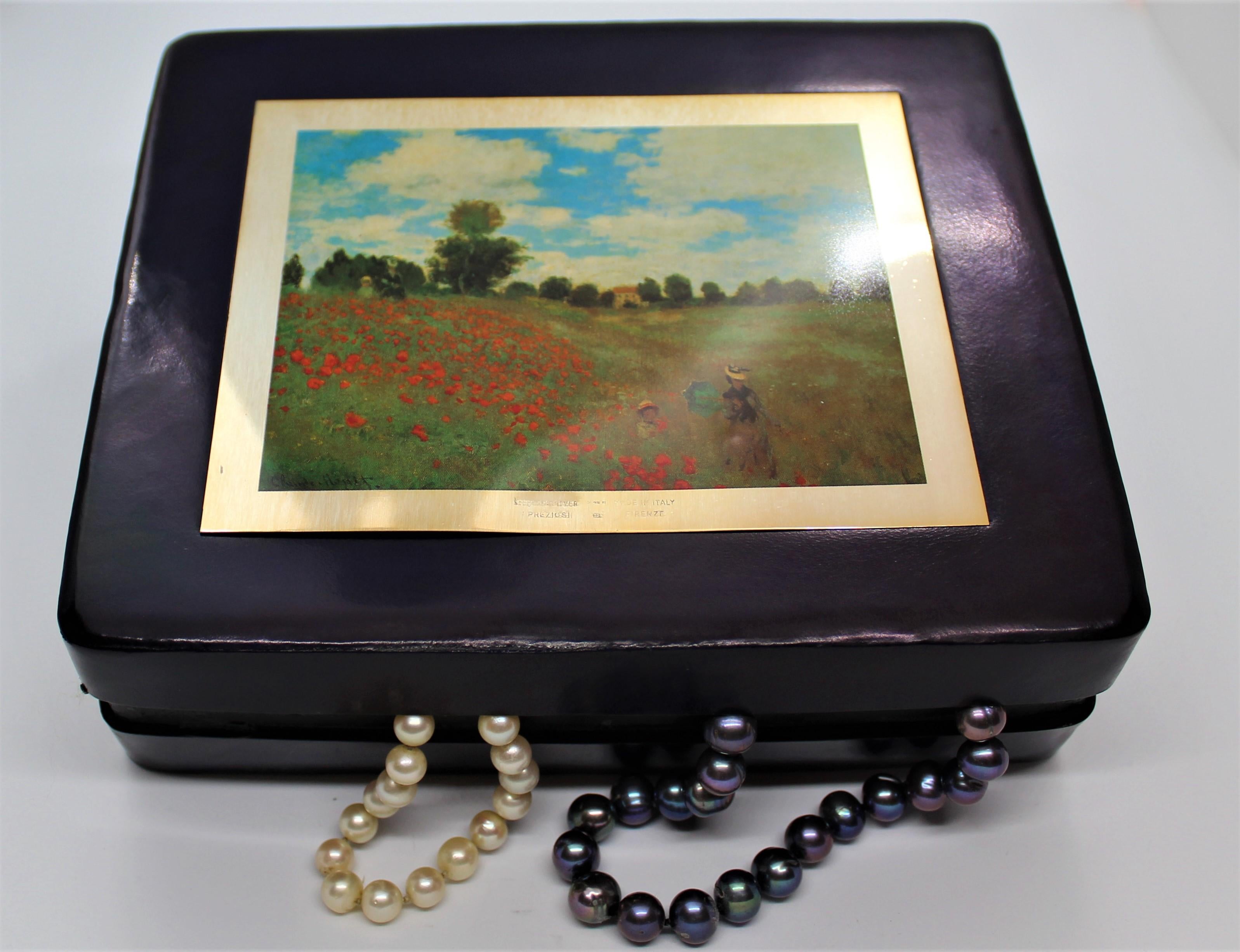 Sterling Silver, Leather, Jewelry box, Monet, Blue, Handcrafted, Italy In Good Condition For Sale In Firenze, IT