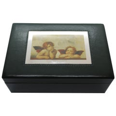 Used Jewelry Box,  Leather, Silver, Luxory Gift Idea, Green, Handcrafted, Italy