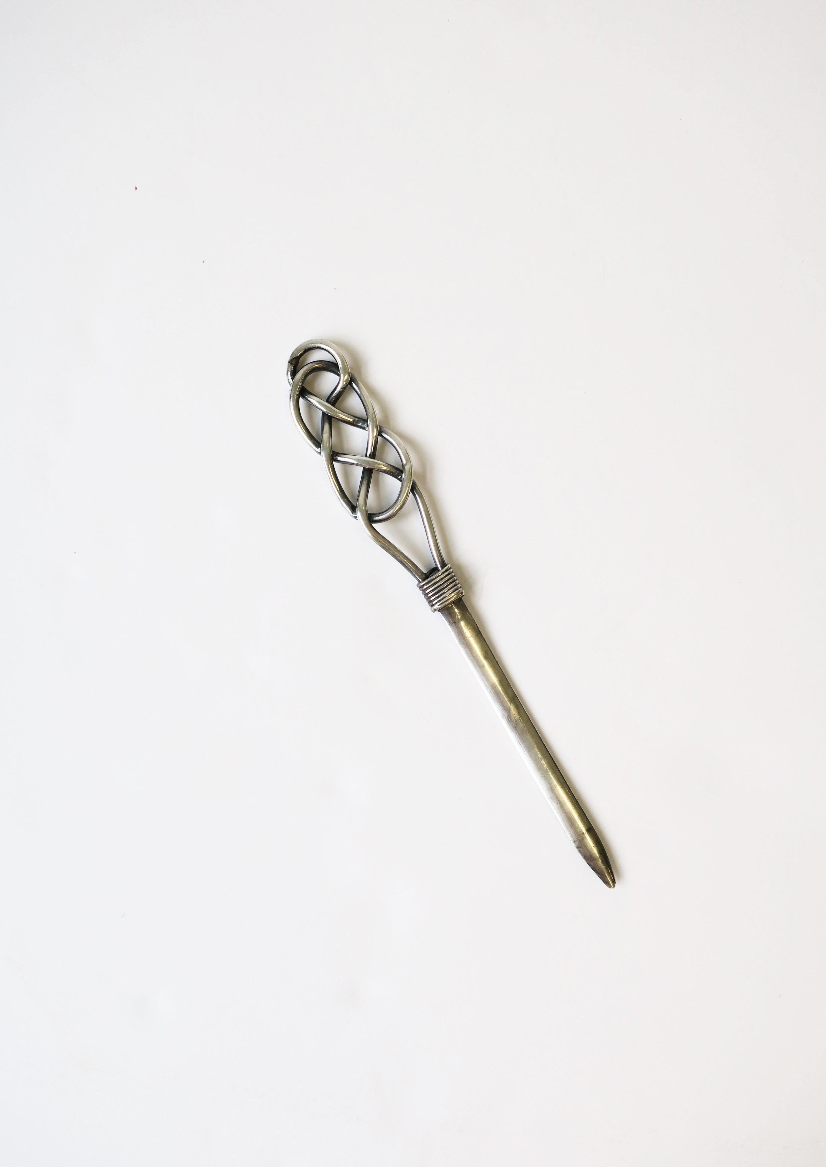 Sterling Silver Letter Opener with Braided Handle in the style of Hermes In Good Condition In New York, NY