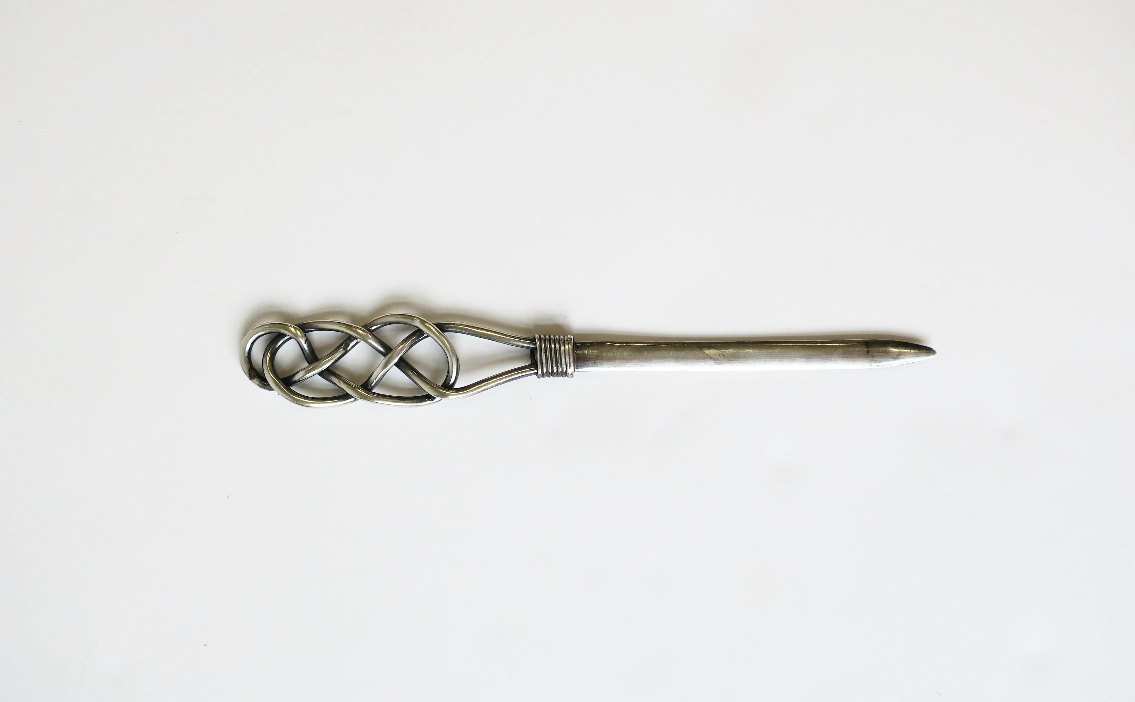20th Century Sterling Silver Letter Opener with Braided Handle in the style of Hermes