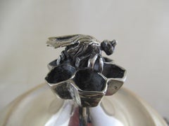 Sterling Silver Lidded Honey Pot & Liner with 4 Bees, Made in Israel