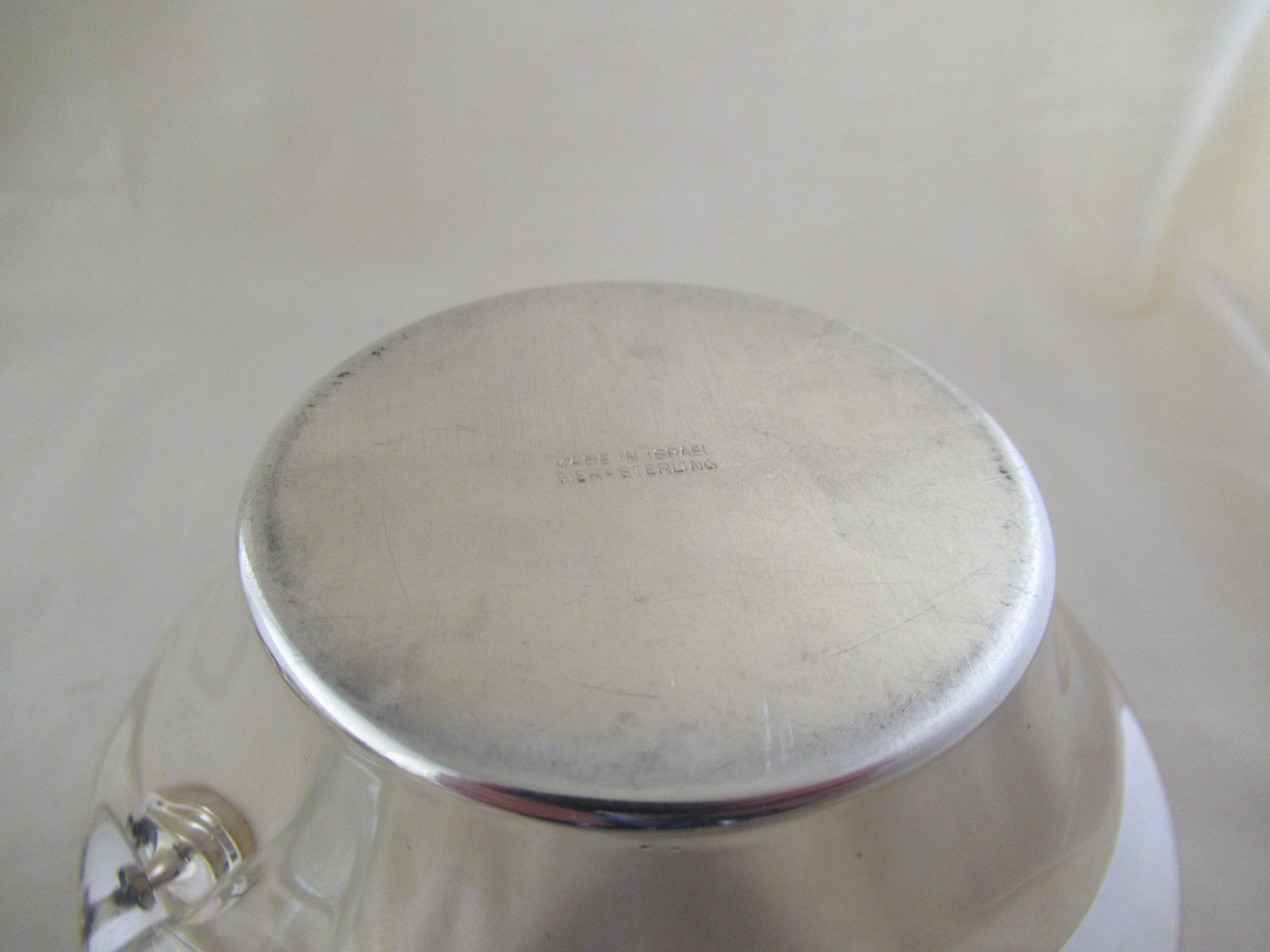 Sterling Silver Lidded Honey Pot & Liner with 4 Bees, Made in Israel For Sale 1
