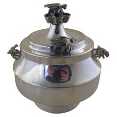 Sterling Silver Lidded Honey Pot & Liner with 4 Bees, Made in Israel
