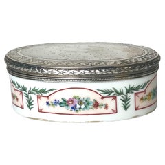 Sterling Silver, Lidded Porcelain Trinket or Snuff Box