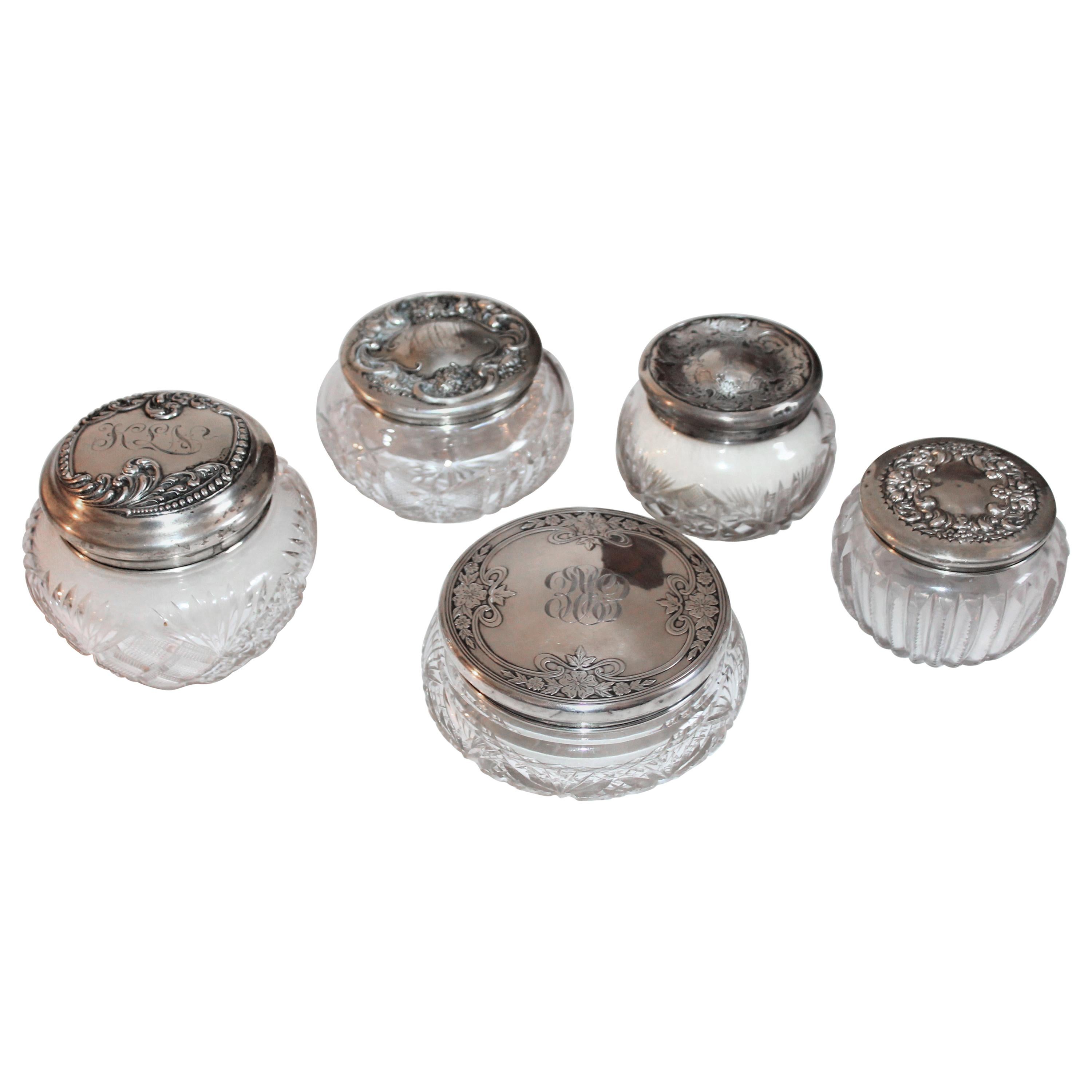Sterling Silver Lided Powder Jars Collection of Five
