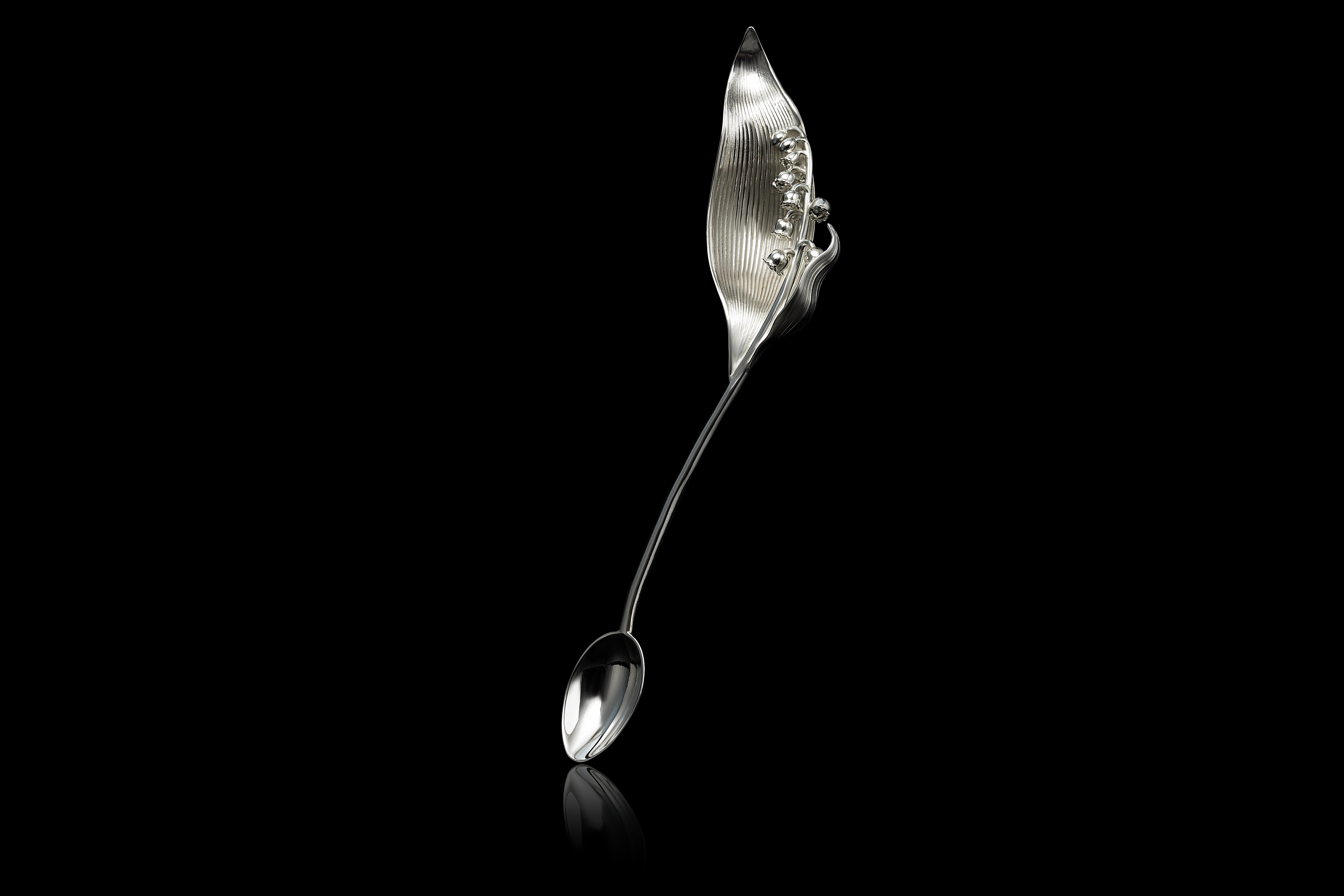 Cucchiaio in argento Sterling Lily of the Valley con dettaglio di foglie scultoree In condizioni Nuovo in vendita a BADALONA, ES