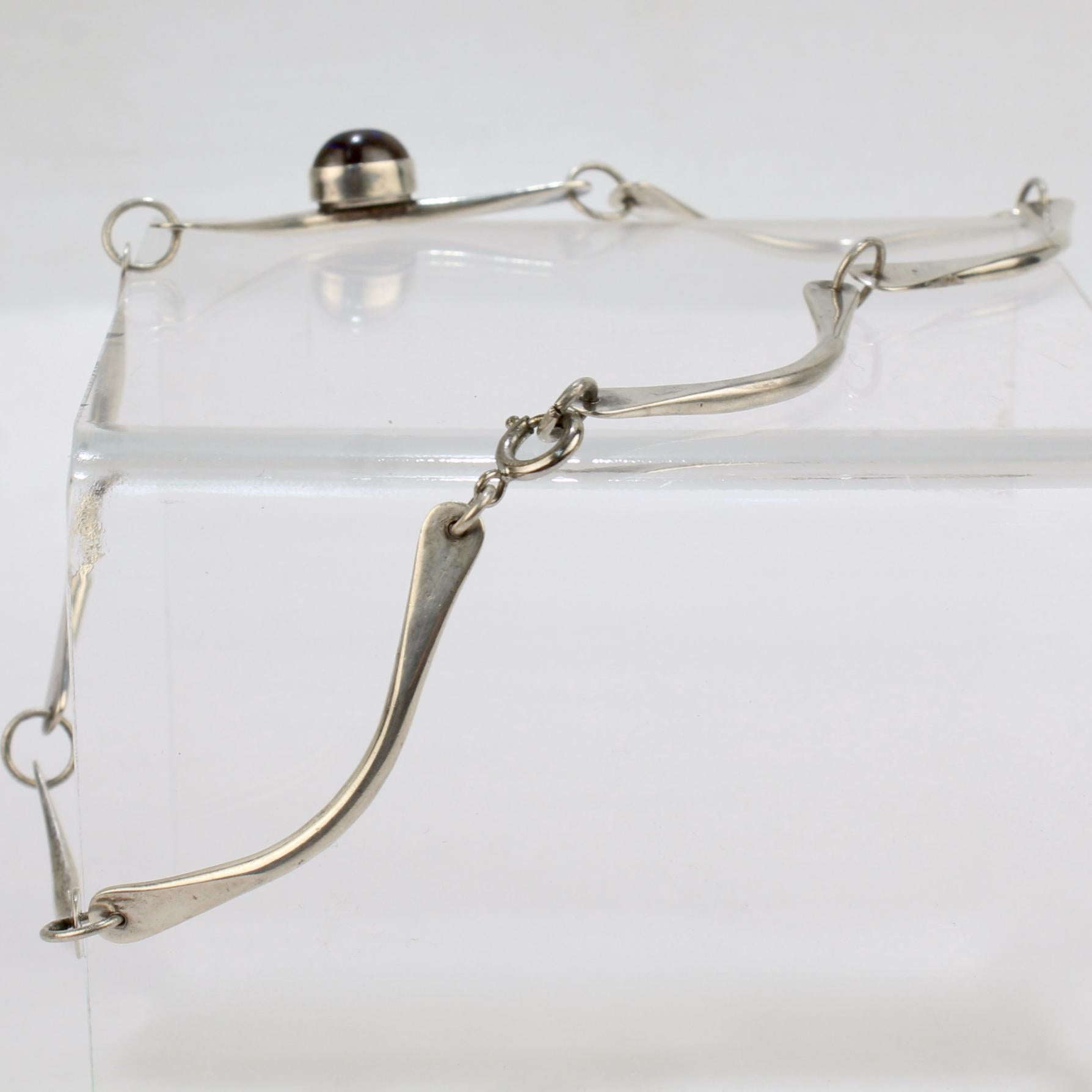 Sterling Silver Link & Black Matrix Opal Choker Necklace For Sale 1