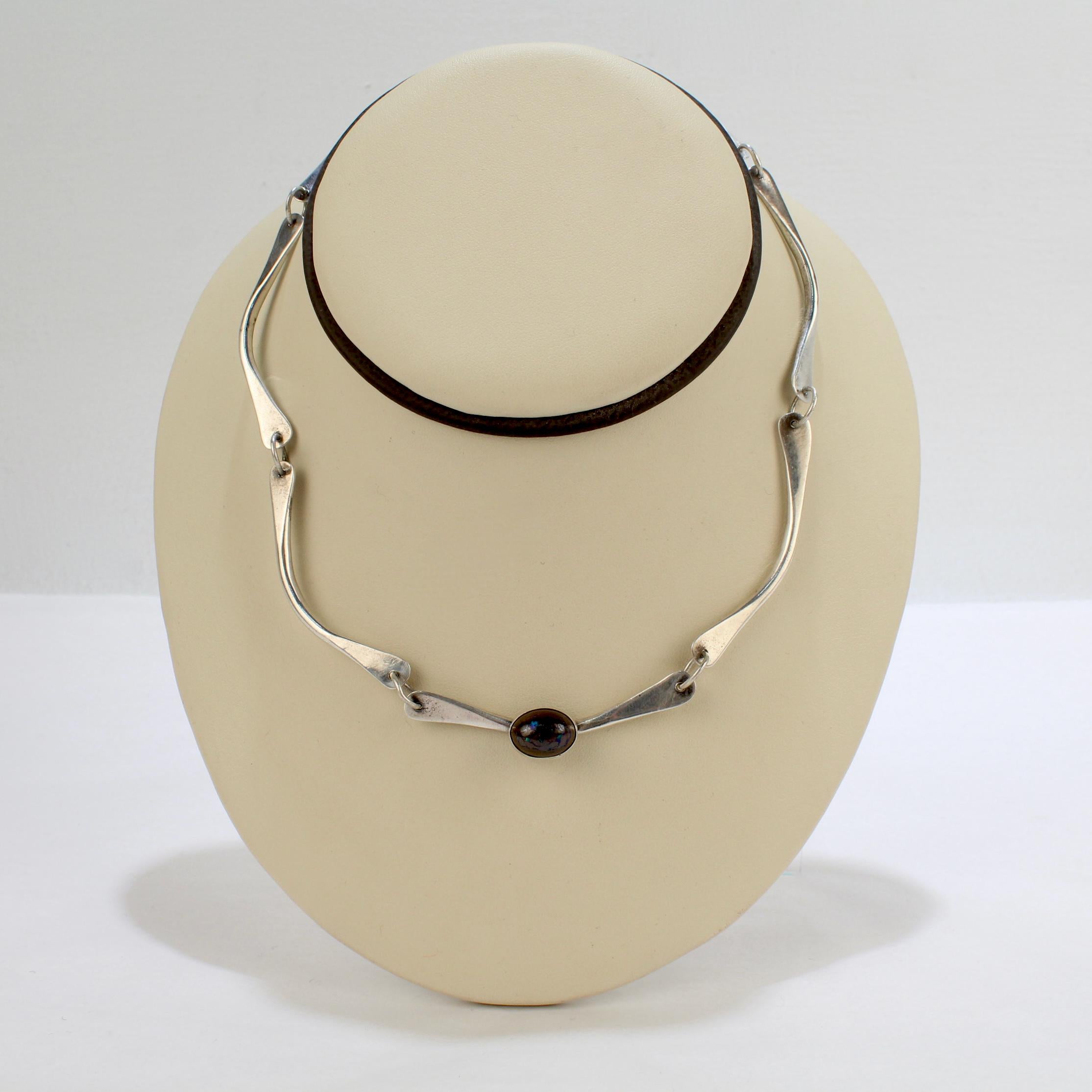 opal choker necklace silver