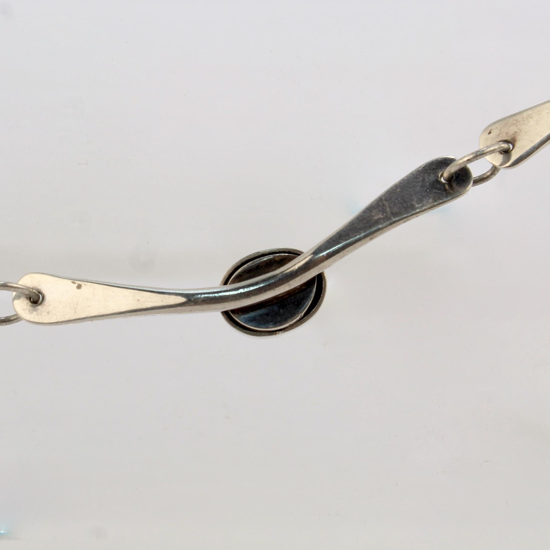 Women's Sterling Silver Link & Black Matrix Opal Choker Necklace For Sale