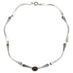 Vintage Sterling Silver Link & Black Matrix Opal Choker Necklace